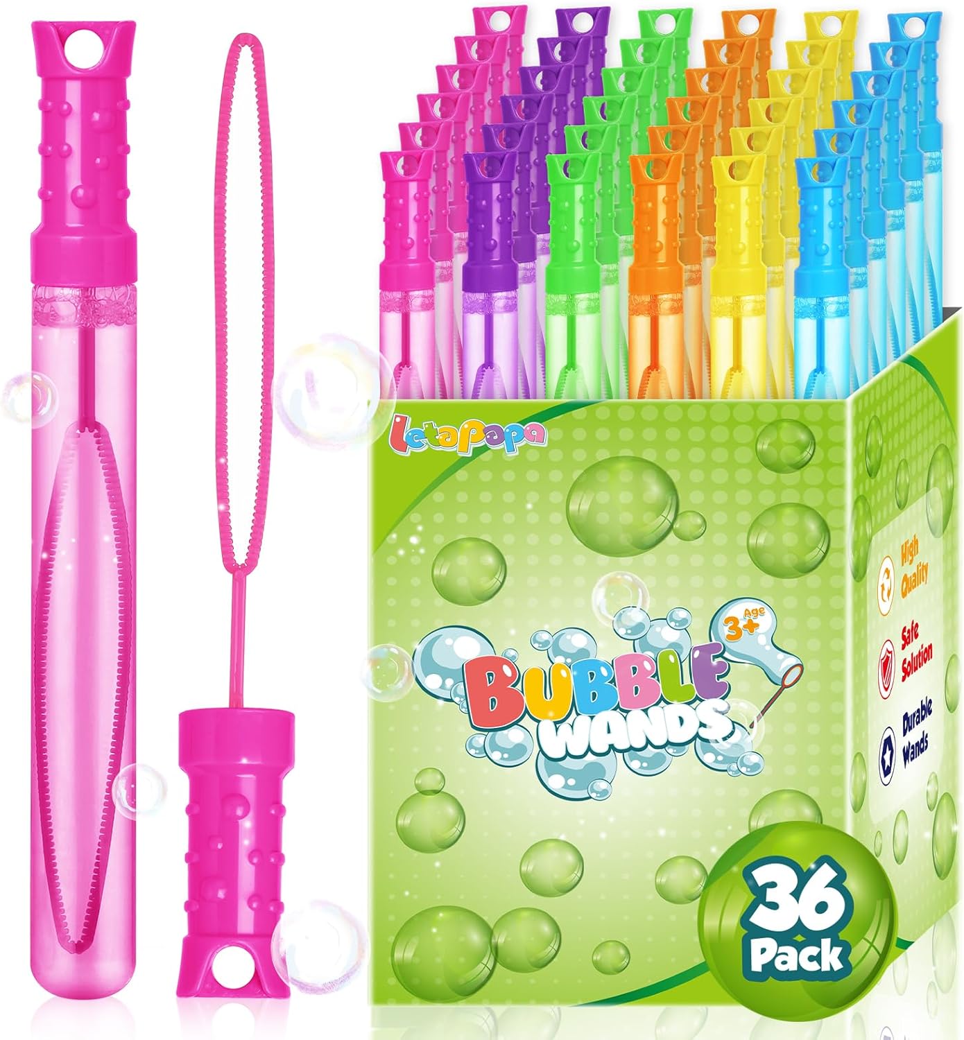 Bubble Wand, 36 Pcs Bubble Wands Bulk in 6 Colors, Bubble Party Favors for Kids, Summer Toys, Indoor Outdoor Activity, Themed Birthday, Wedding, for Girls & Boys