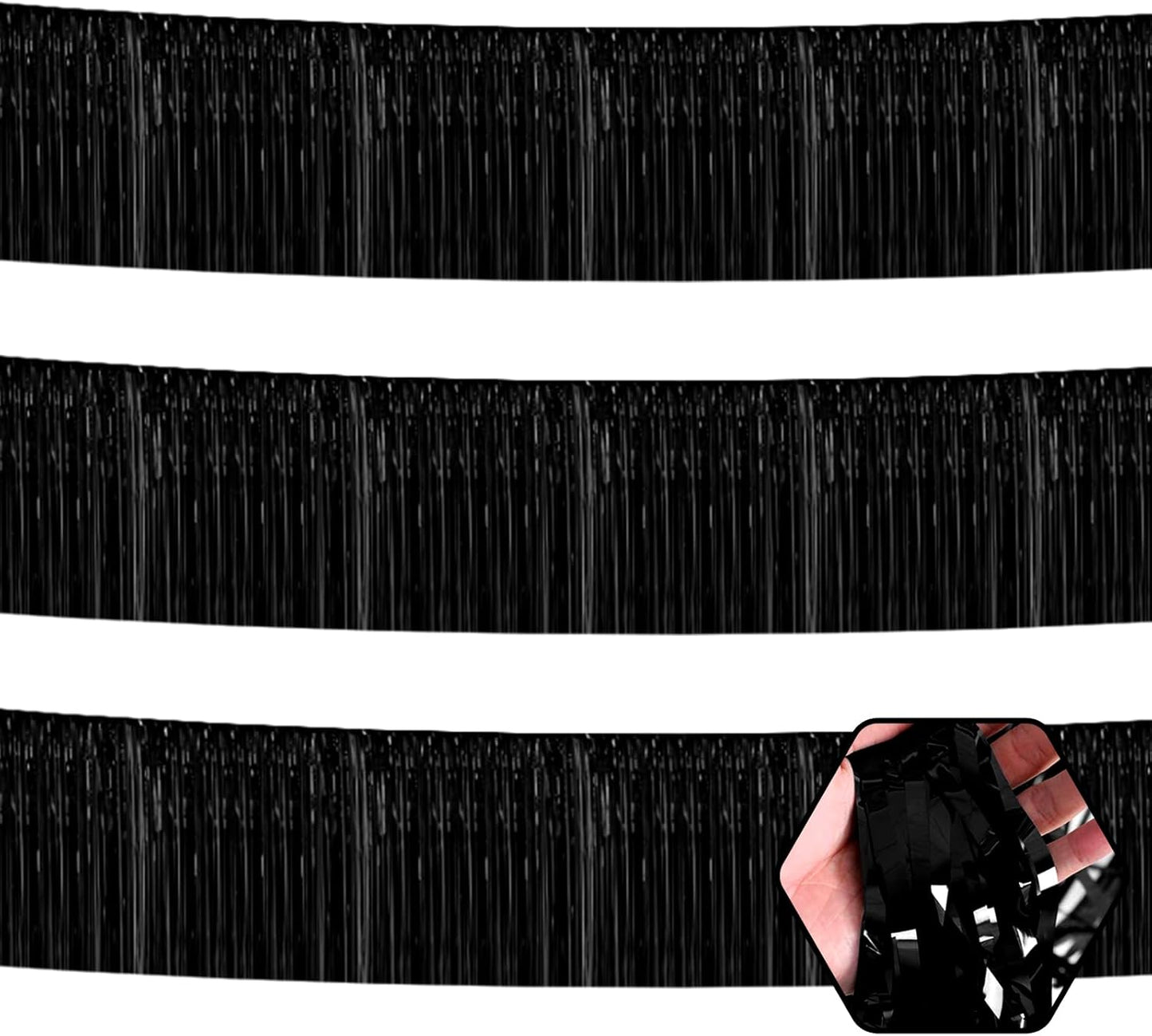 3 Pack 10 Long Black Metallic Foil Fringe Garland Wall Hanging Tassle Banner, Mother's Day, Easter, Parade Floats, Birthday, Theme Party, Wedding Party Decorations