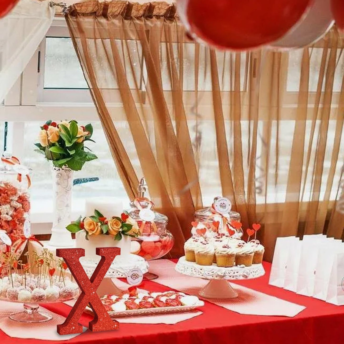 TONIFUL 8 Inch Red Glitter Letter X Table Centerpiece A-Z Red Birthday Party Decorations,Red Alphabet X for Birthday,Chrismas,Graduation,Bridal Shower,Wedding,Anniversary Party Supplies