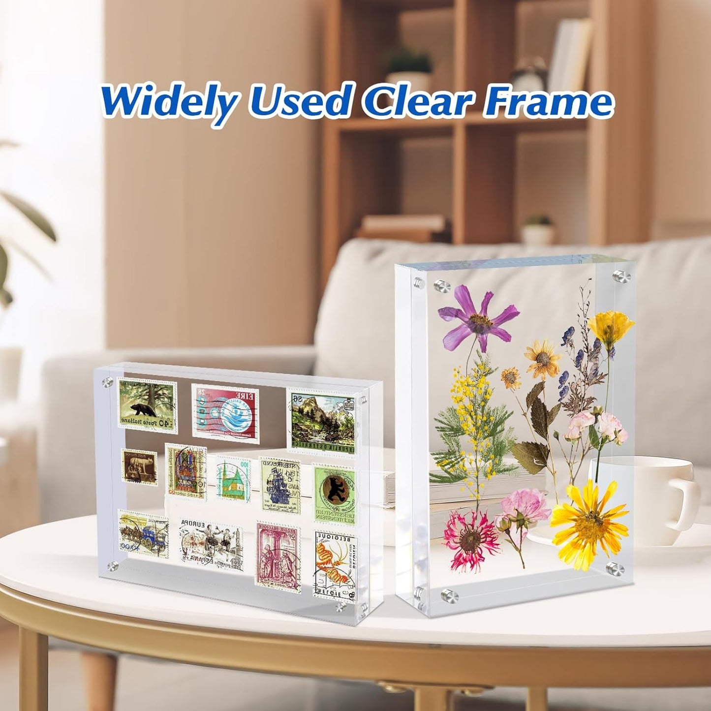 5x7 Acrylic Magnetic Picture Frame, 20 mm Thick Clear Double Sided Freestanding Photo Frame, Transparent Frameless Floating Frames with Magnets Corners