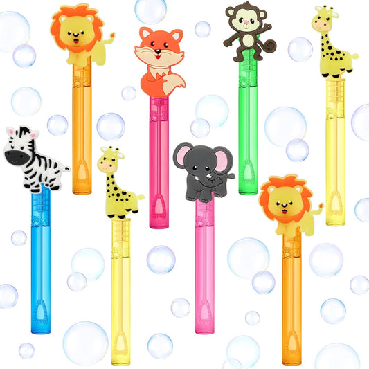 24 Jungle Animal Party Favors Bubble Wands for Kids, Lion Fox Zebra Giraffe Safari Mini Bubbles Wand Toys, Woodland Theme Birthday Party Supplies Goodie Gift Bag Stuffers Pinata Classroom Prizes