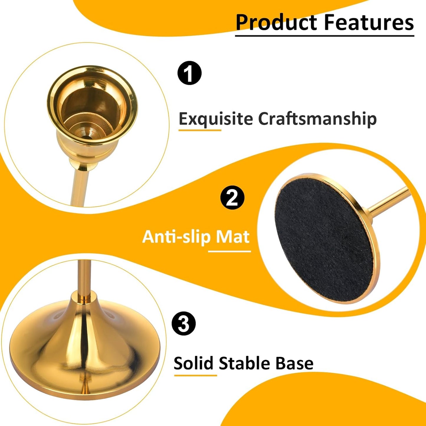 Metal Candle Holders for Candlesticks Taper Candlestick Holders Set Vintage Decorative Centerpiece Candelabra Tall Candle Stands for Halloween Thanksgiving Christmas (Gold, 2 Sets (6 pcs))