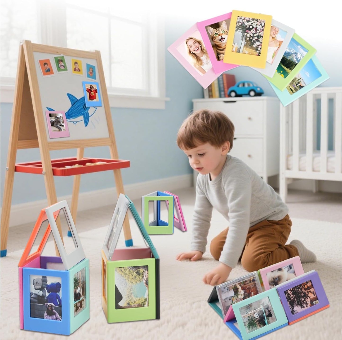 12 Packs Magnetic Picture Frame, Mini Picture Magnets 2x3 Picture Frame for Refrigerator,Wallet Size Magnetic Photo Frames,Magnetic Photo Frames for Refrigerator,School,Office(12 Colors)