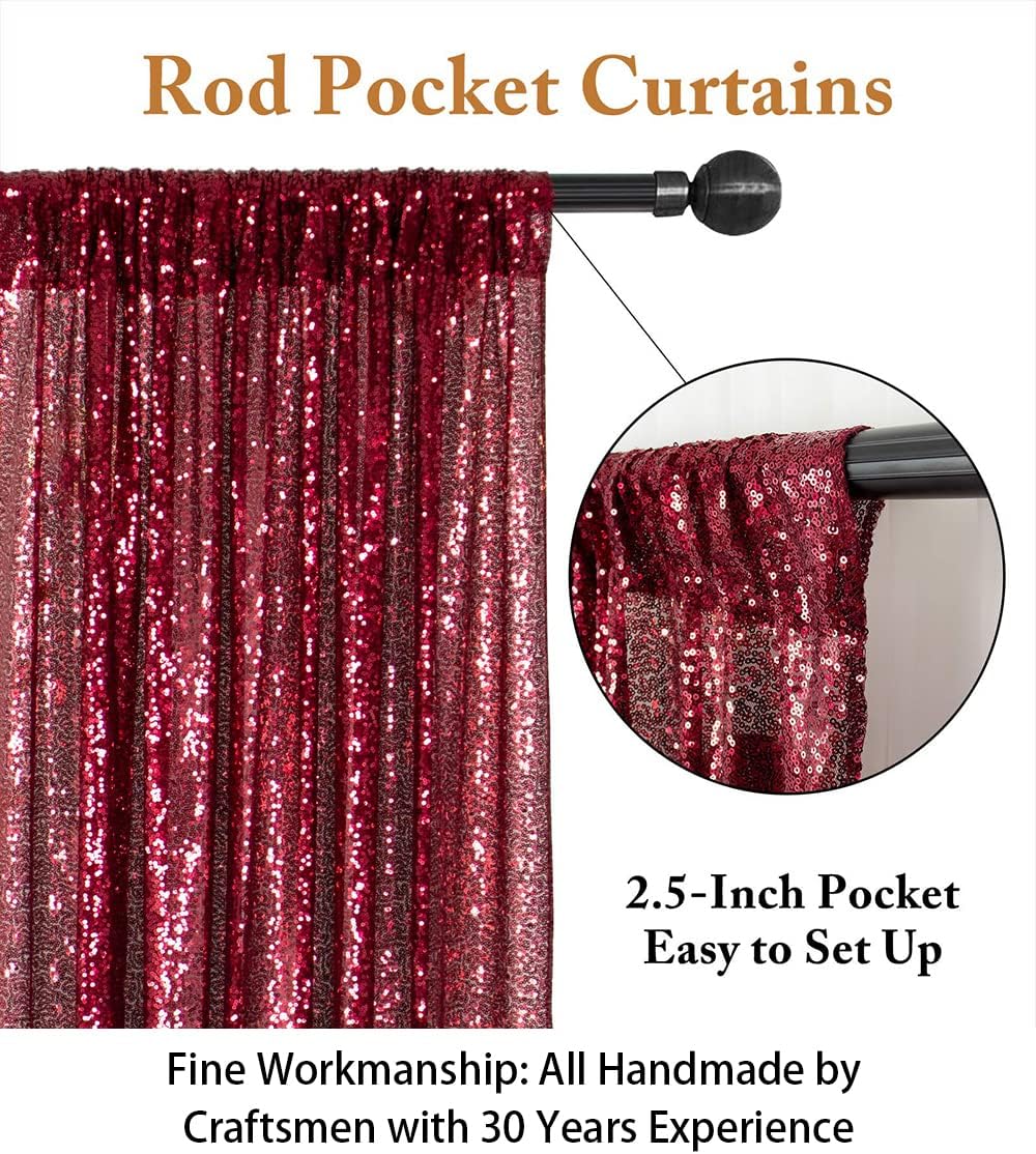 ShinyBeauty Sequin Backdrop-Curtain-5FTx10FT-Burgundy-Sequin Fabric Photo Booth Backdrops 10FT Glitter Curtains Happy Birthday Wine Photography Background