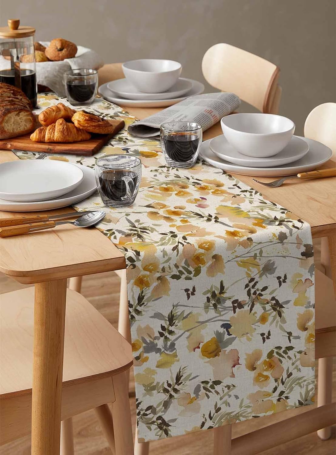 Vintage Orange Flower Cotton Linen Table Runner for Dining Kitchen, Wedding Outdoor Party Tablerunners Decoration, Farmhouse Botanical Floral Retro Dresser Scarf Coffee Tablecloth Runners 13''x108''