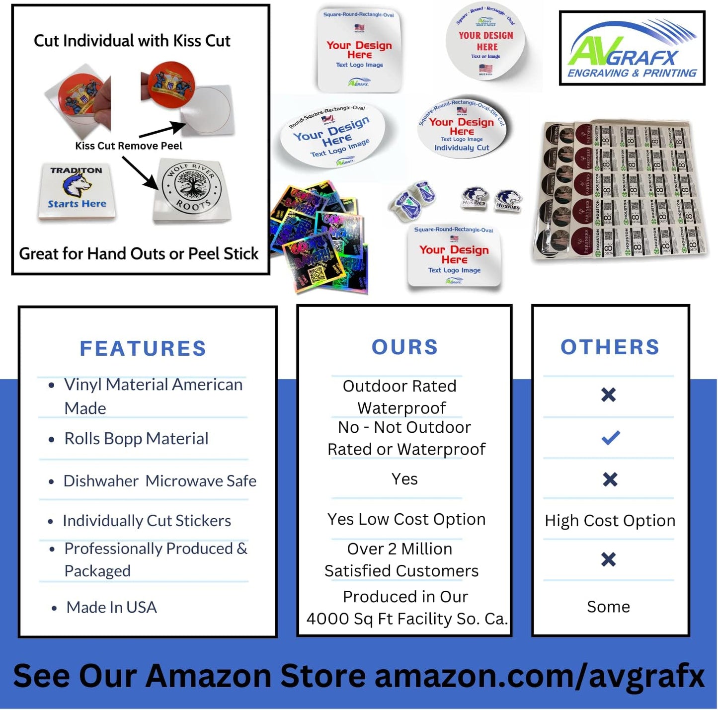 110 Custom Personalized Stickers Labels Cut to Graphic Waterproof Vinyl Made USA, Any Text, Image, Logo 3 in.