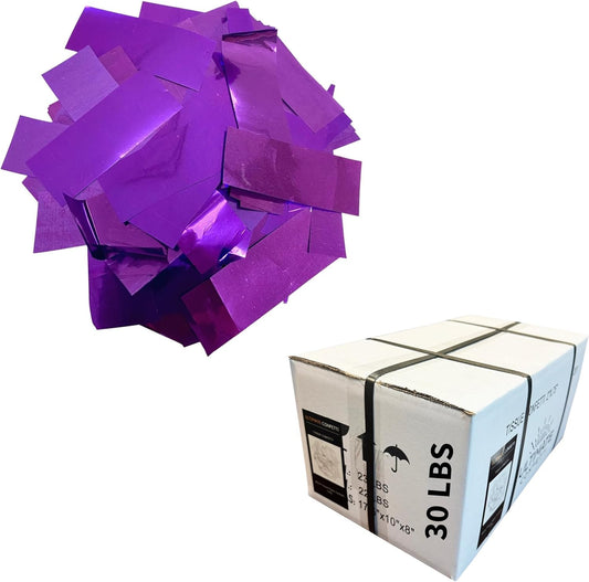 Fluttering Purple Mylar Shiny Foil Metallic Confetti – Rectangular Light-Weight and Slow-Falling Party Confetti for Cannon and Launcher use – Best for Celebrations - 30 lb, 480 oz