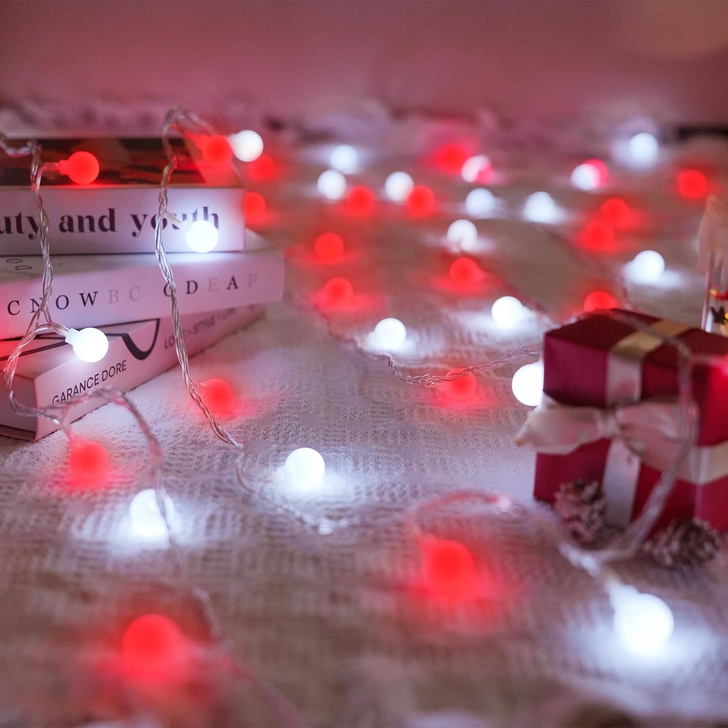 43FT 100LED Connectable Christmas String Lights Indoor Outdoor - Red and White Fairy Lights Plug in with Remote & 8 Modes, Globe Twinkle Light for Christmas Decorations Bedroom Room Tree Party