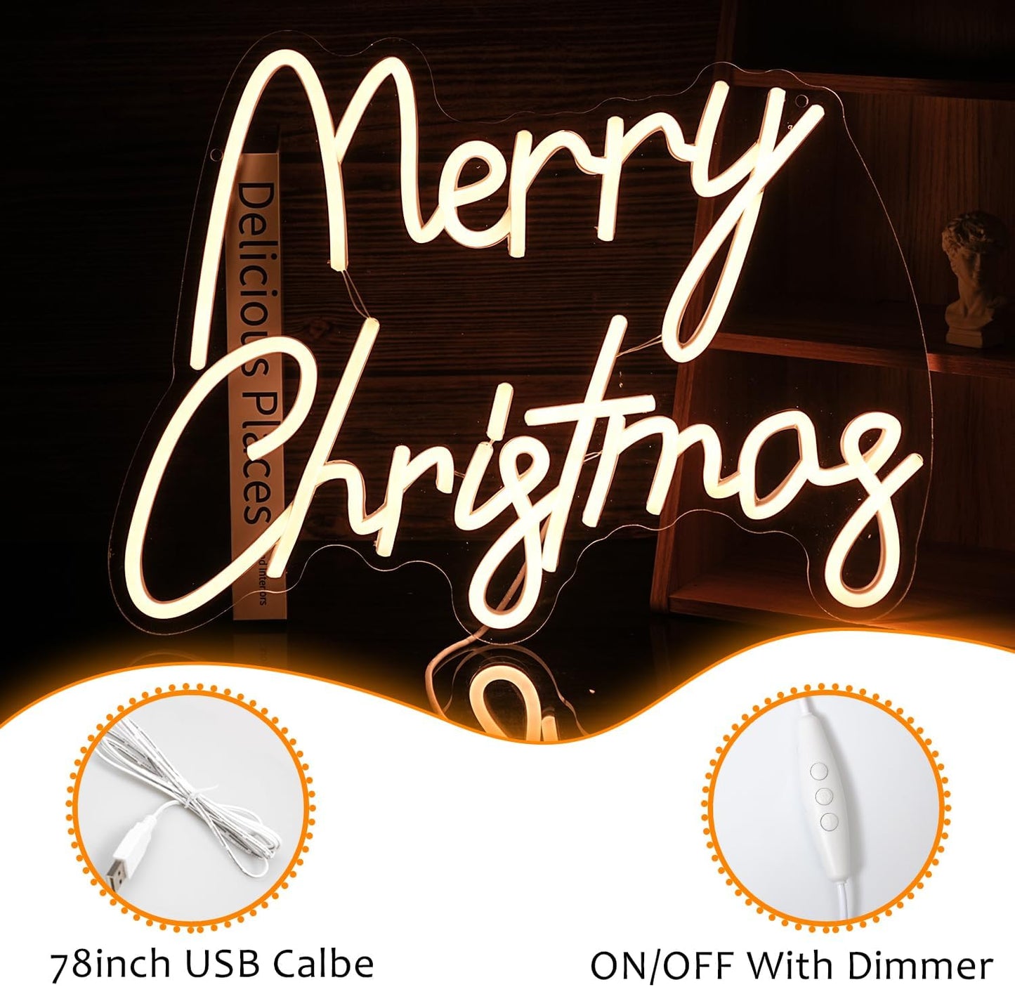 Merry Christmas Neon Sign USB Powered Merry Christmas Neon Light Sign for Christmas Decor Dimmable LED Christmas Light Up Sign for Christmas Home Party living Decor （16.5 * 12.6 In）