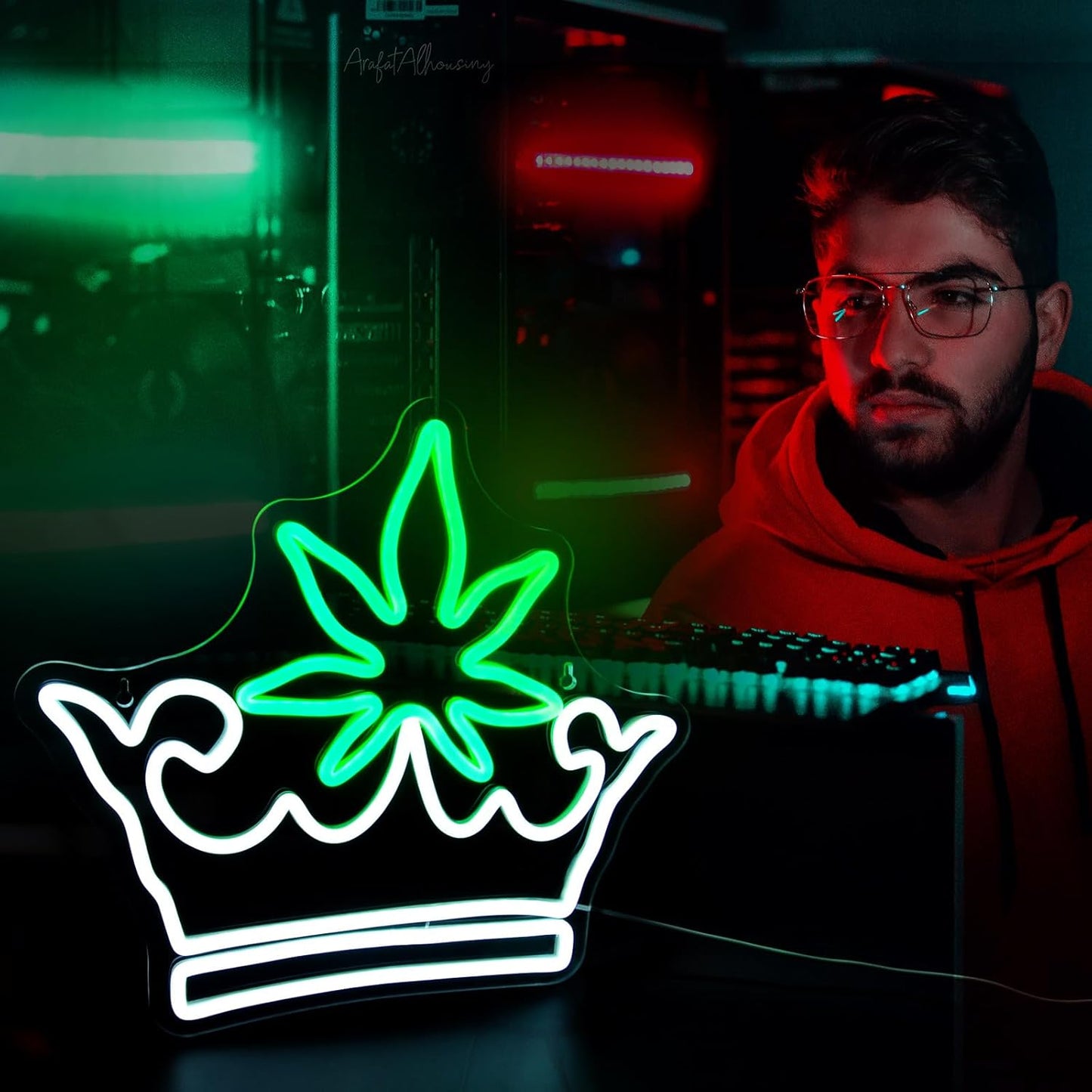 Leaf Crown Neon Signs for Wall Decor Green White LED Neon Sign for Room Neon Light Sign for Wall Decor Birthday Party USB Powered