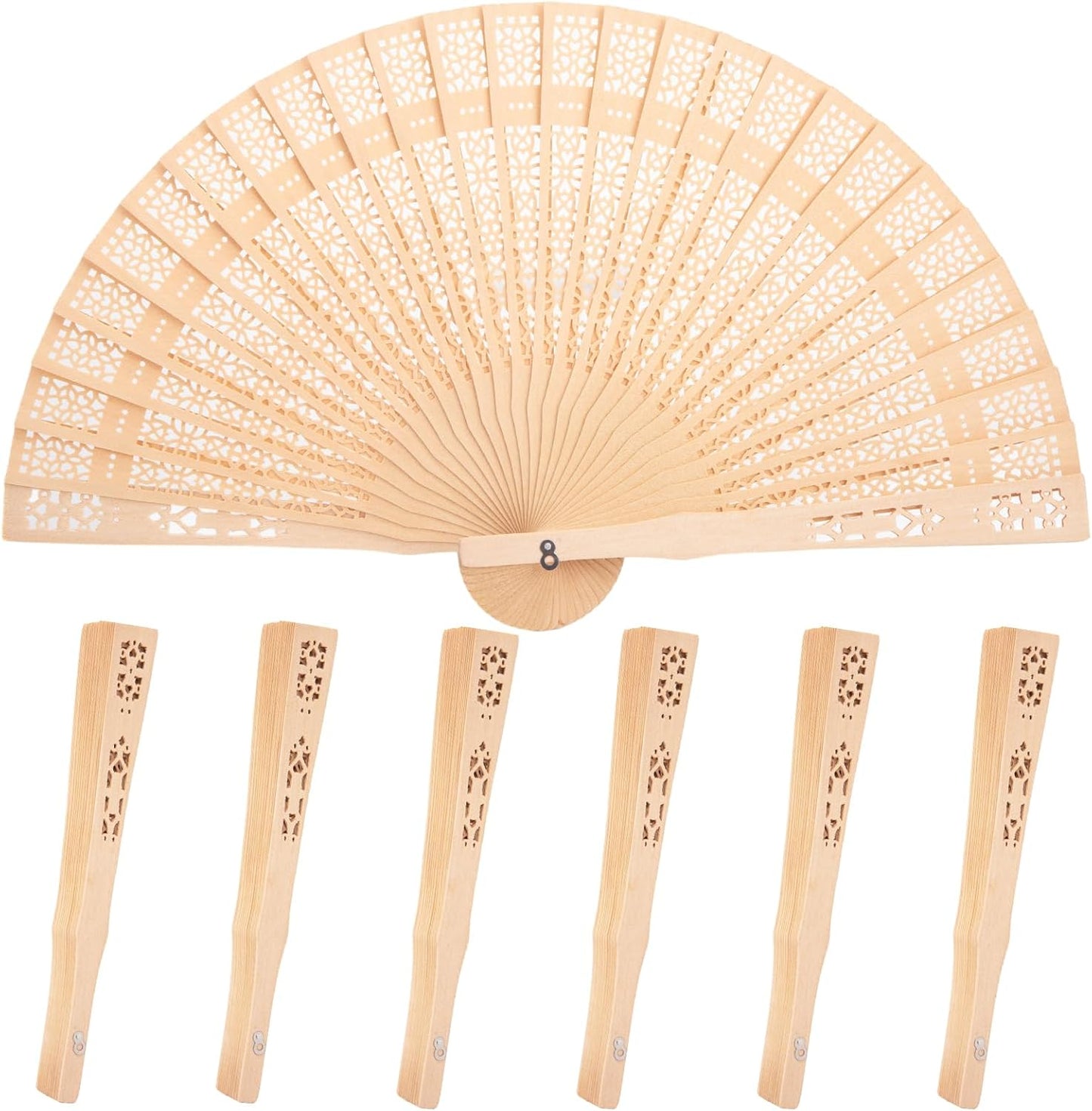 JOHOUSE Decorative Hand Fan Foldable, 6 Packs Folding Wooden Vintage Sandalwood Hollow Carved Fans Handheld Chinese and Japanese Style Crafts for Gifts, Photography Props, Home Decor