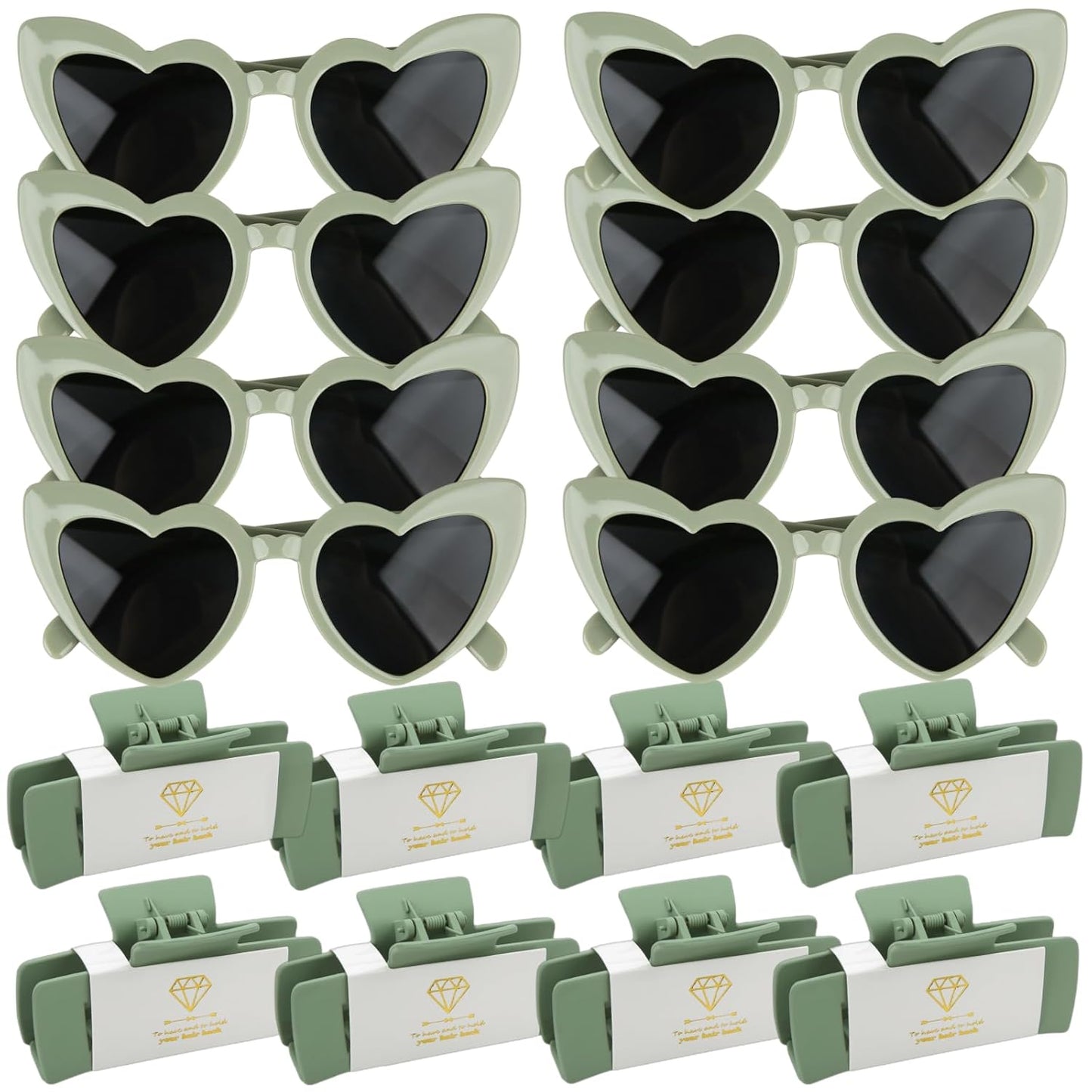 16pcs Bridesmaid Proposal Gifts 4.1inch square Matte Bachelorette Claw Clips Sunglasses set of 12 Girls Trendy Cute Hair Clips for Wedding Party Favors(16pcs Sage Green)