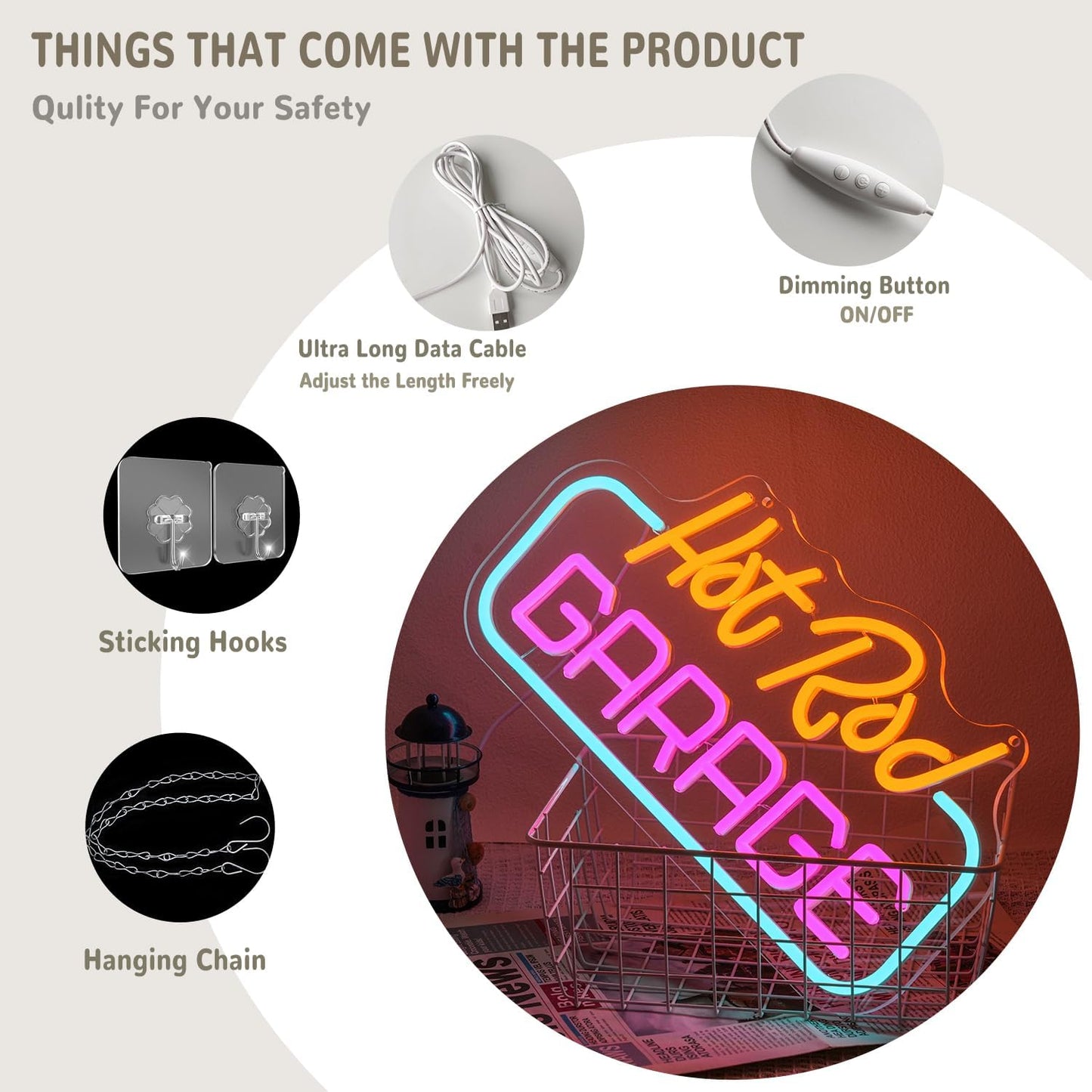 Hot Rod Garage Neon Sign for Wall Decor Garage Neon Light Parking LED Neon Sign Colorful Led Neon Light for Garage Man Cave Mall Decoration