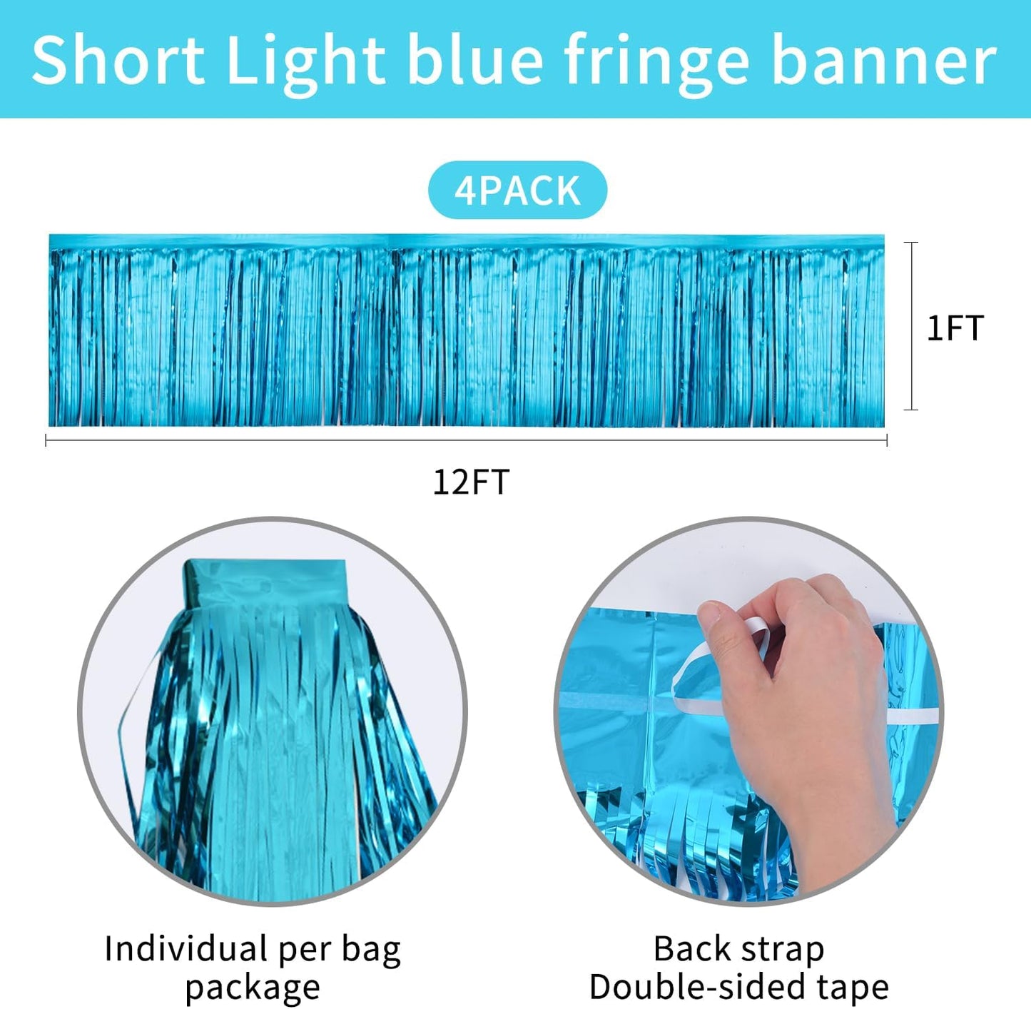 Light Blue Birthday Decorations Tinsel Garland Parade Float Decorations for Trailer 4Pack 12FT Under The Sea Party Decor Ceiling Fringe Banner Backdrop for Streamers Party Decorations