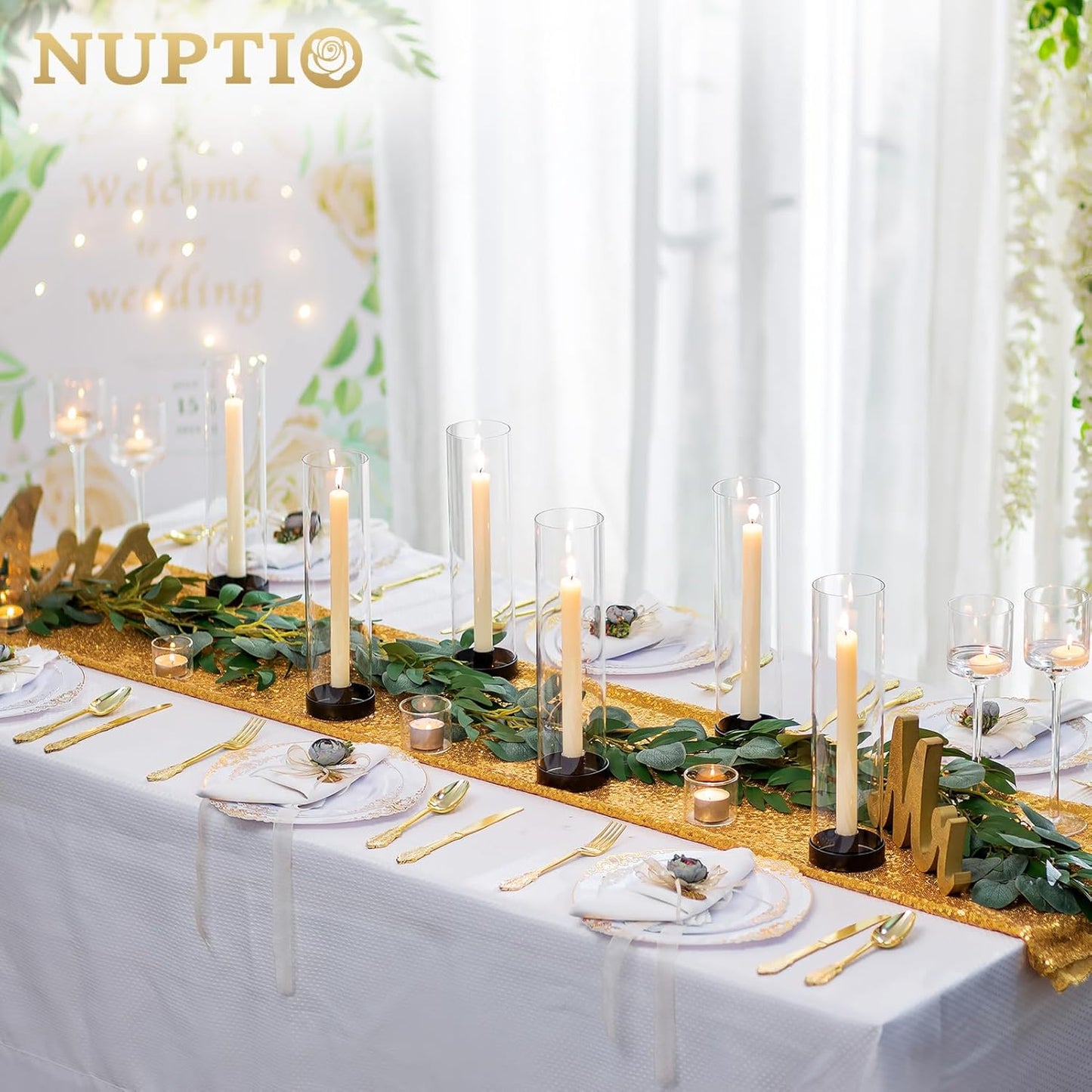 NUPTIO Black Taper Candle Holders: 10 Pcs Bulk 11.81 inch Tall Hurricane Glass Candlestick Tapered Holder Windproof Modern Clear Candles Stand for Outdoor & Indoor Wedding Party Holiday Centerpiece