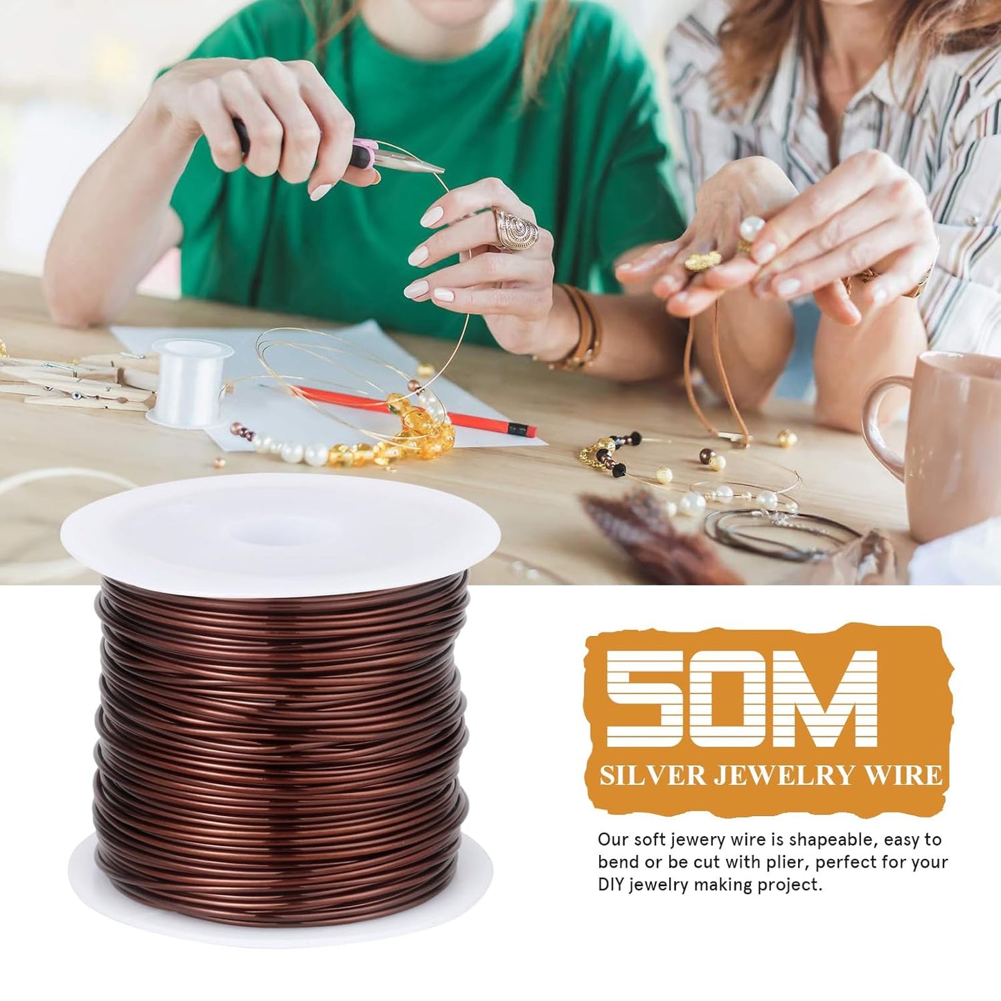 164FT Jewelry Wire 22 Gauge Tarnish-Resistant Copper Beading Wires Roll Bulk for DIY Crafts Jewelry Making, Red Brown