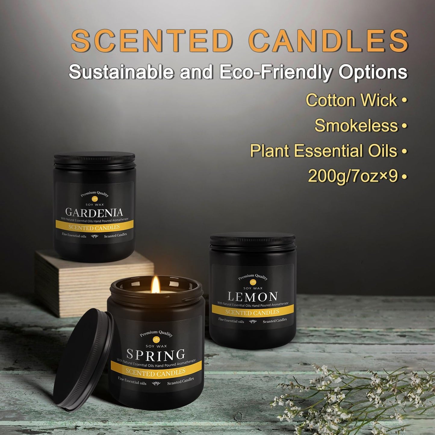 9Psc Scented Candles Set | Men Candle Set,7oz Gifts for Men Aromatherapy, Soy Candle(Black)
