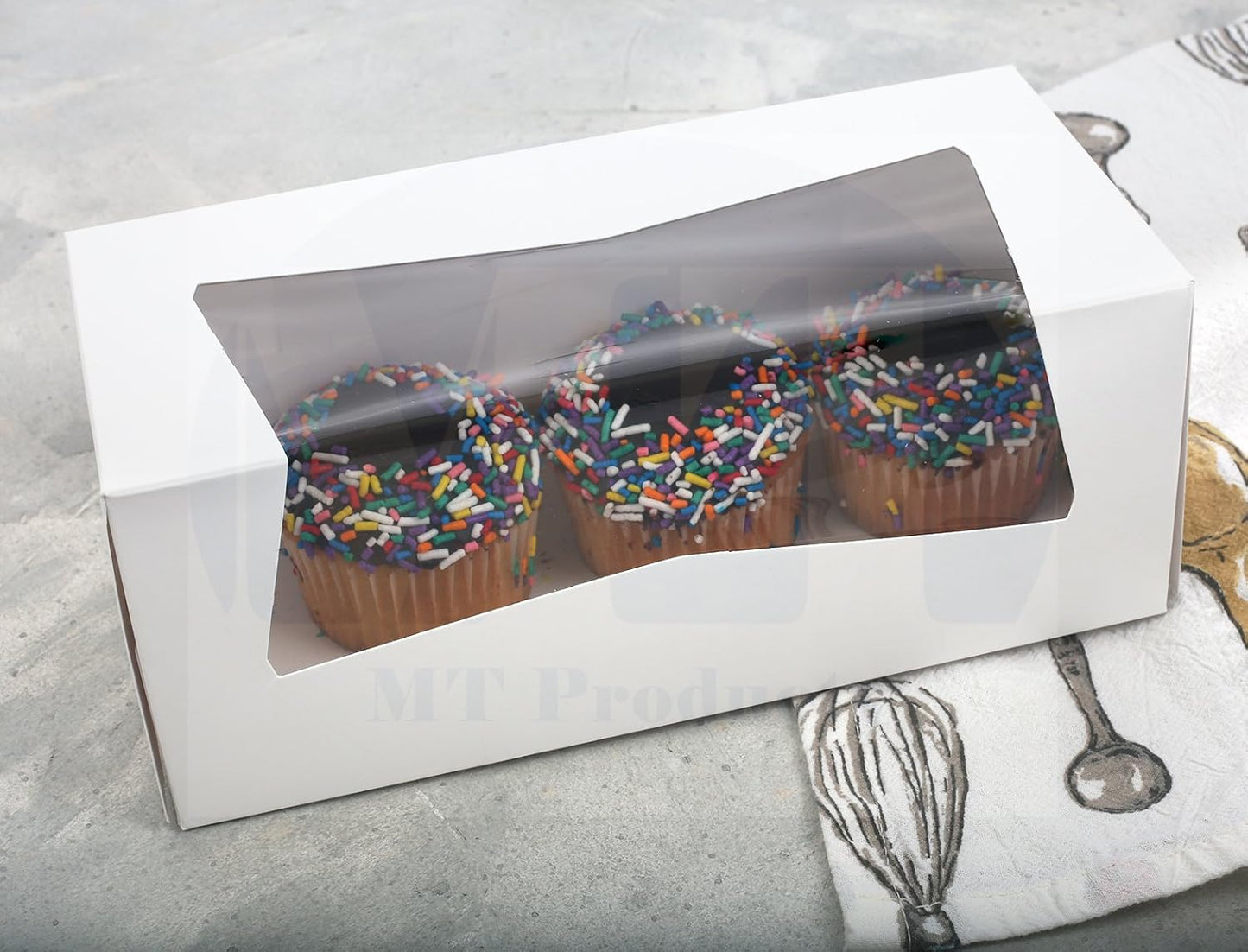 MT Products White Cupcake Boxes 9" x 4" x 3.5" - Auto Pop-Up Bakery Boxes with Window (Pack of 25) - Made in the USA