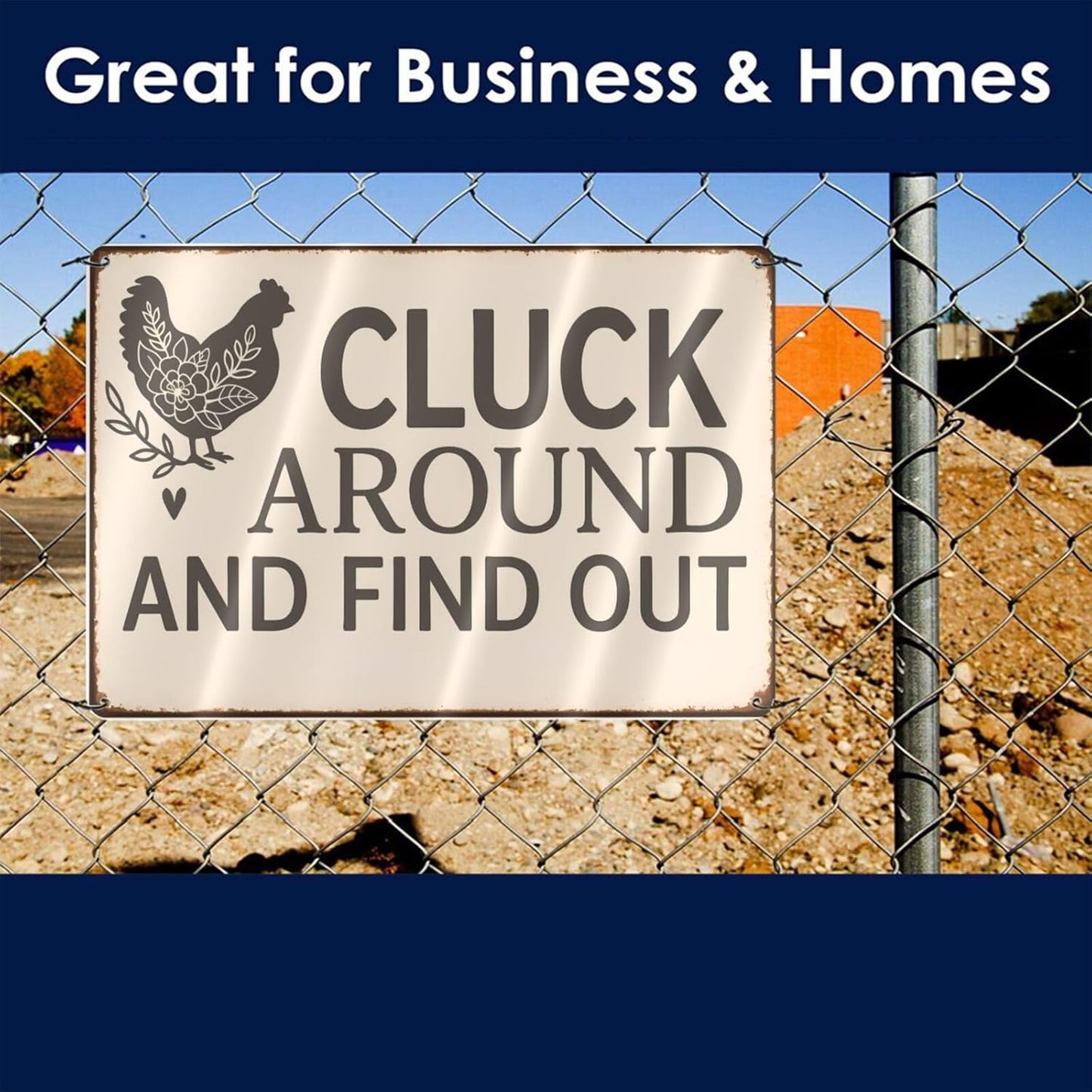 Funny Chicken Tin Sign - "Cluck Around and Find Out" Farmhouse Wall Decor for Kitchen, Coop, Garden - 8x12 inch Rustic Metal Gift