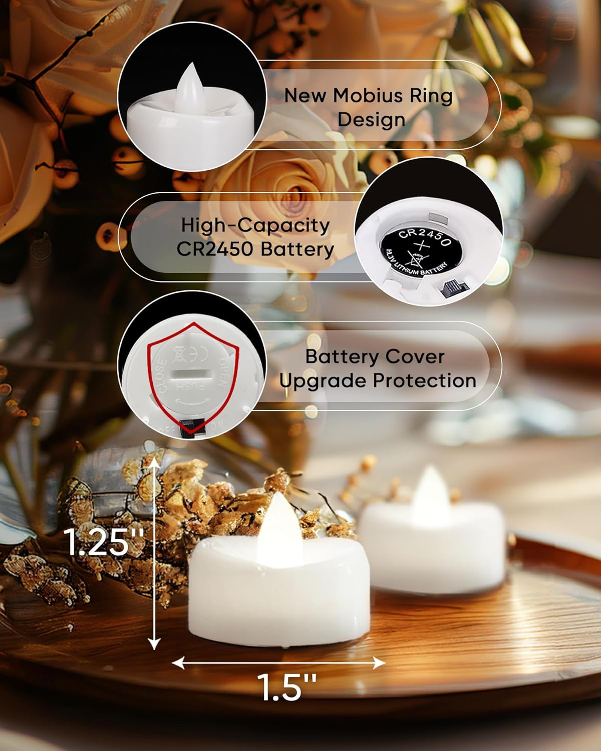 Remote Candles, 12PCS Flameless Tea Lights Candle Battery Operated with Timer, 400+Hours Remote Control LED Tea Lights Votive Candle - 1.5'' D X 1.25'' H- Pure White Light