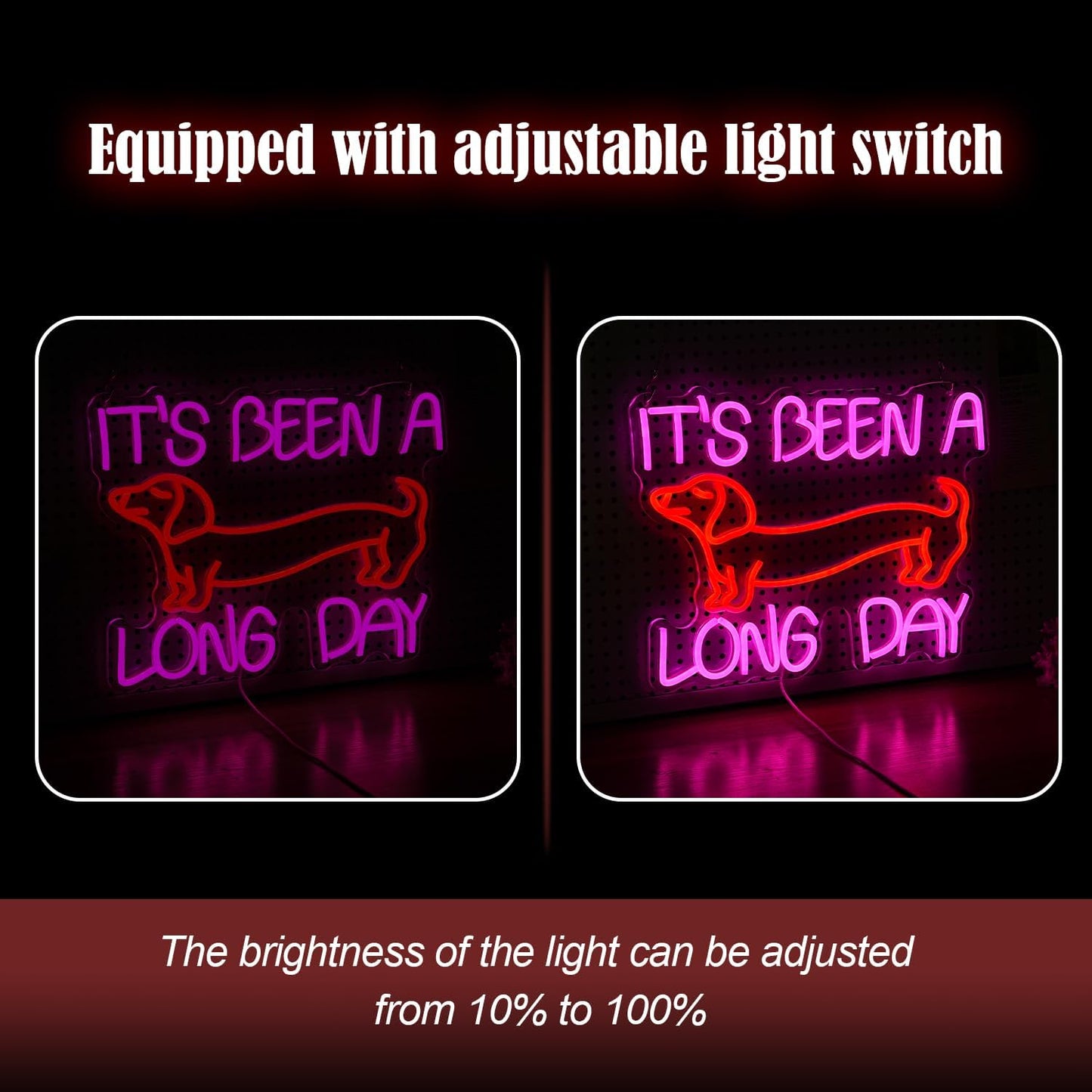 Dimmable Dog Neon Sign Pink It’s Been A Long Day Neon Light for Wall Decor Red Cute Dachshund LED Light Up Sign with USB for Bedroom Pet Shop Dog Theme Party Decor Gift for Dog Lovers (16.5*12.6In）