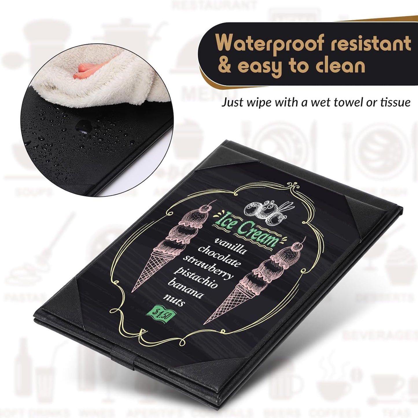 Gerrii Leatherette Table Tents Black PU Leather Menu Covers Bulk Double Sided Frame Sign Holders 2 Side Drink Dessert Menu Folders for Restaurant Coffee Cafe Bar Wedding Supplies(20 Pack,4 x 6 Inch)