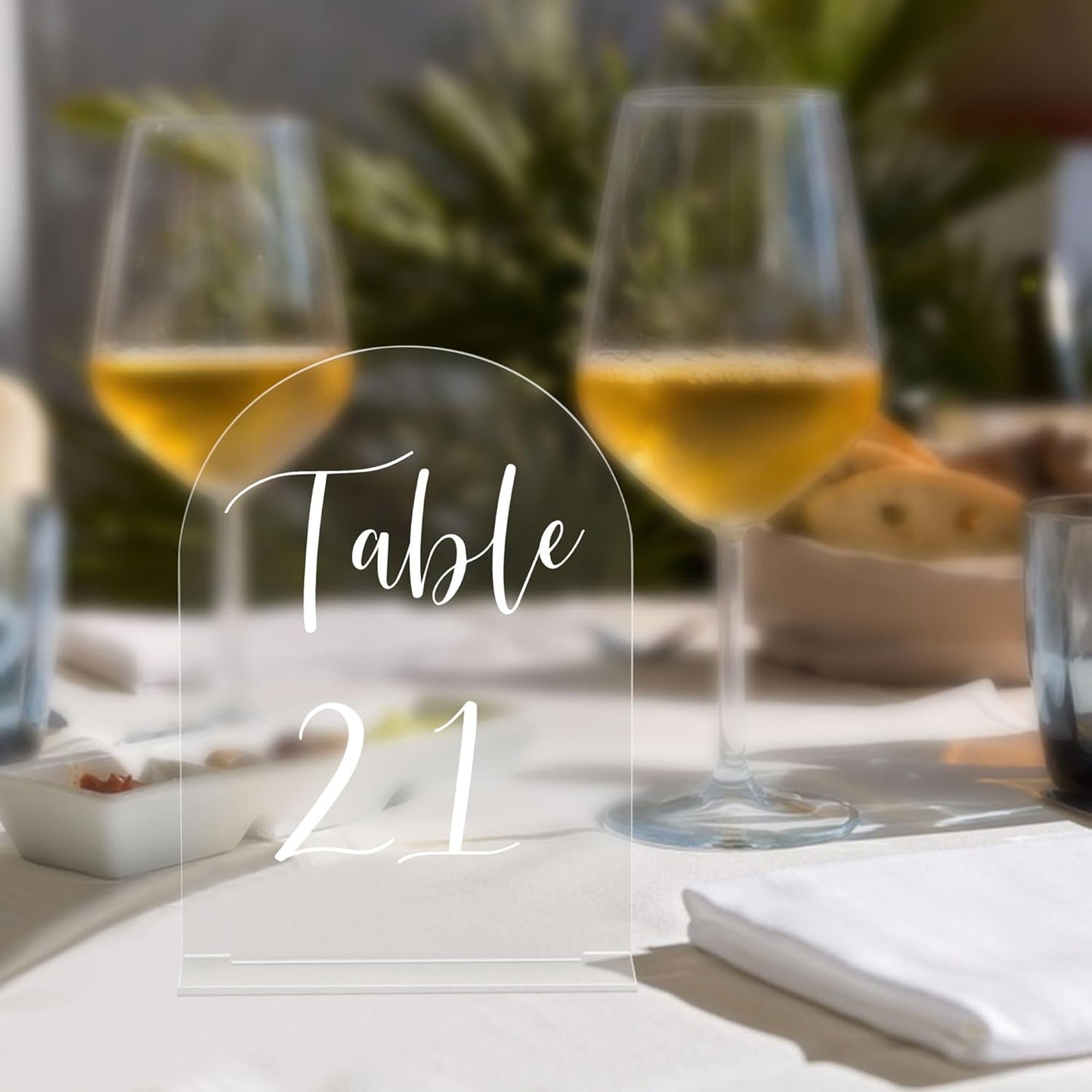 JOYIT Arch Wedding Table Numbers 1-10 with Stands – 5" X 7" Acrylic Table Signs with Clear Background White Text, Perfect Acrylic Table Numbers for Wedding Receptions, Parties, Anniversaries, and Events