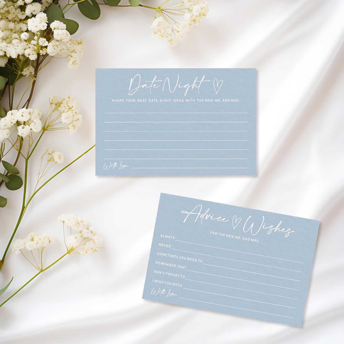 Advice & Wishes Card Set - Minimalism Blue - 15 Advice & Wishes Cards & 15 Date Night Cards Cards For New Couple, Newlyweds, Engagement, Wedding Party Favor & Supplies - B02