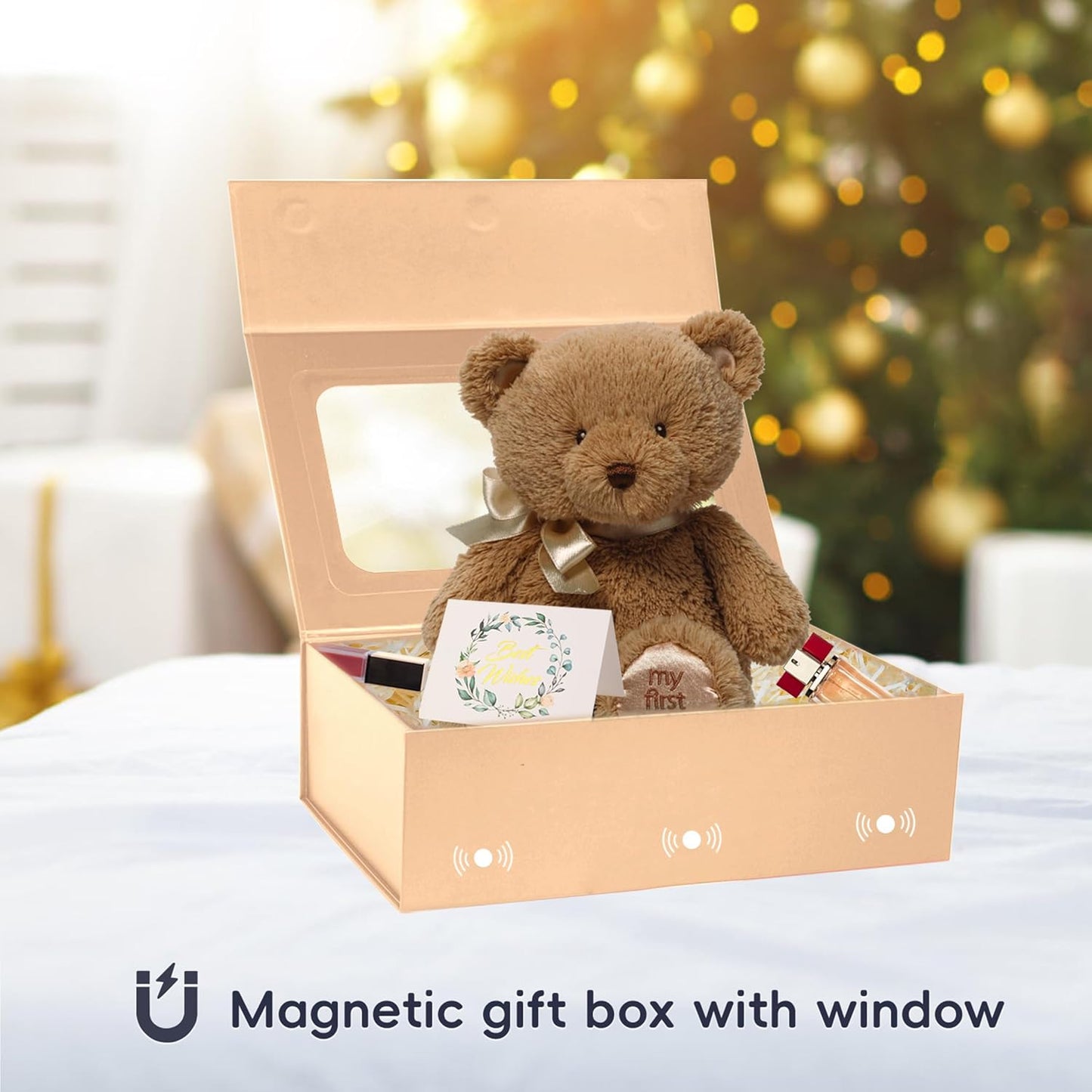 Rose Gold Large Gift Boxes with Window, 13.5"x9"x4.3" Bridesmaid Boxe for Gift Giving,Birthday Gift Box with Magnetic,Closure Lid Gift Boxes for Presents,Cute Boxe,Luxury for Gift Packaging,Gift Box for Wrapping Gifts