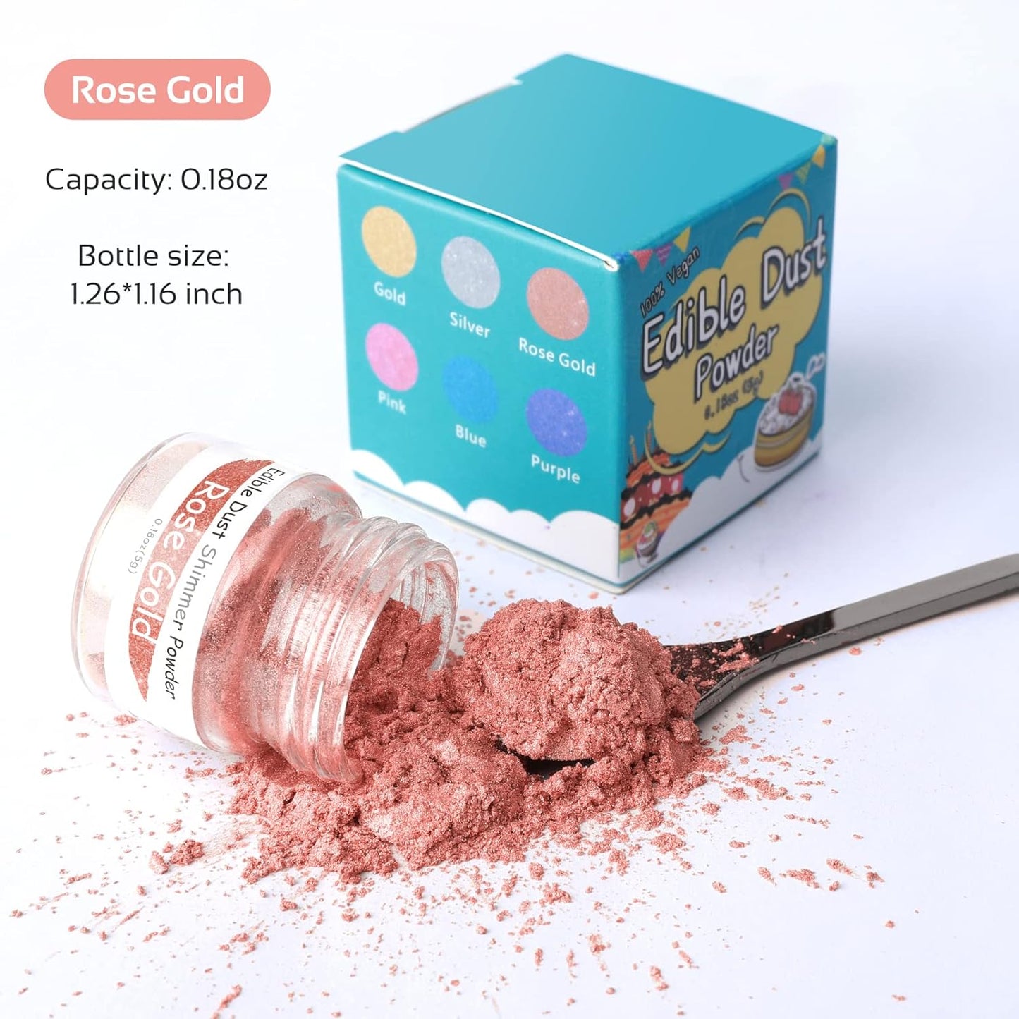 Jelife Rose Gold Edible Luster Dust - 5 Grams Food Grade Cake Dust Shimmer Powdered, Edible Metallic Powder Food Coloring for Cake Decorating, Chocolates, Fondant, Drinks, Painting & More, Vegan