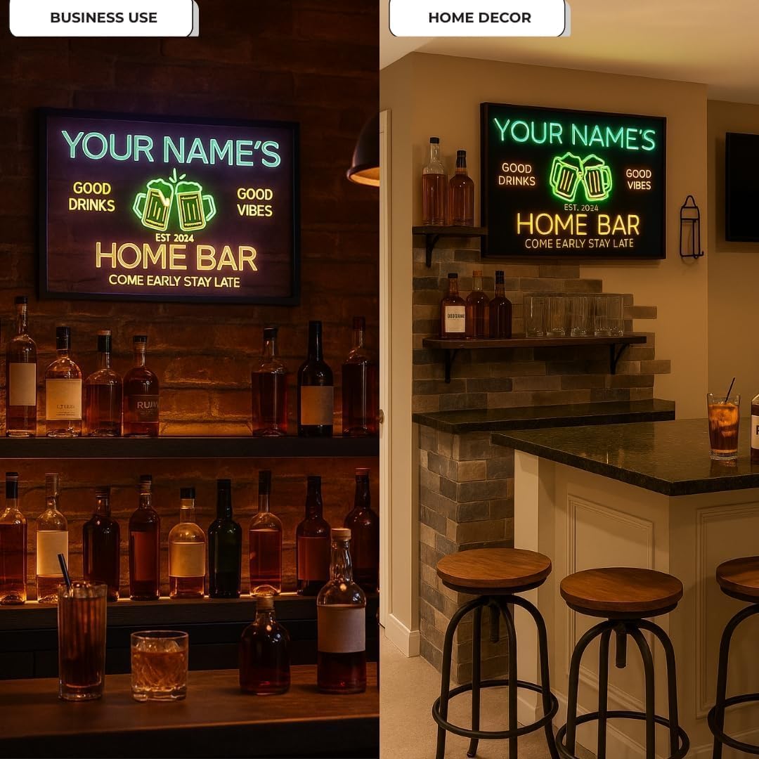 Personalized Bar Neon Sign Custom Beer Home Bar Lights Decor Acrylic Table LED Lighted Signs for Men Restaurant Coffee Man Cave Workshop Garage Poker Signs Gifts