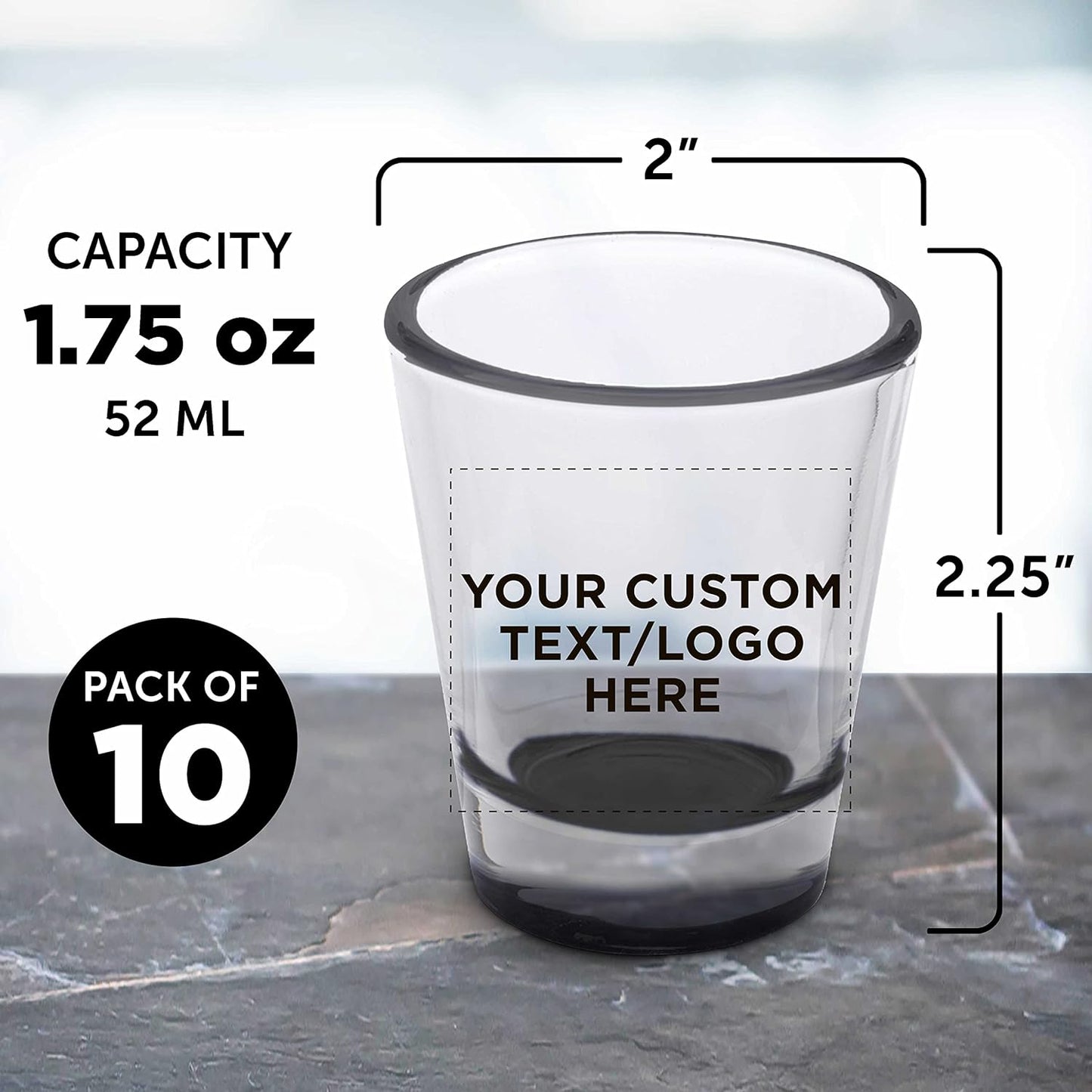 Custom Shot Glasses 1.75 oz. Set of 10, Personalized Bulk Pack - Great for Wedding Favors, Bachelorette Party Decorations, Party Fovors, Color Bottom - Black