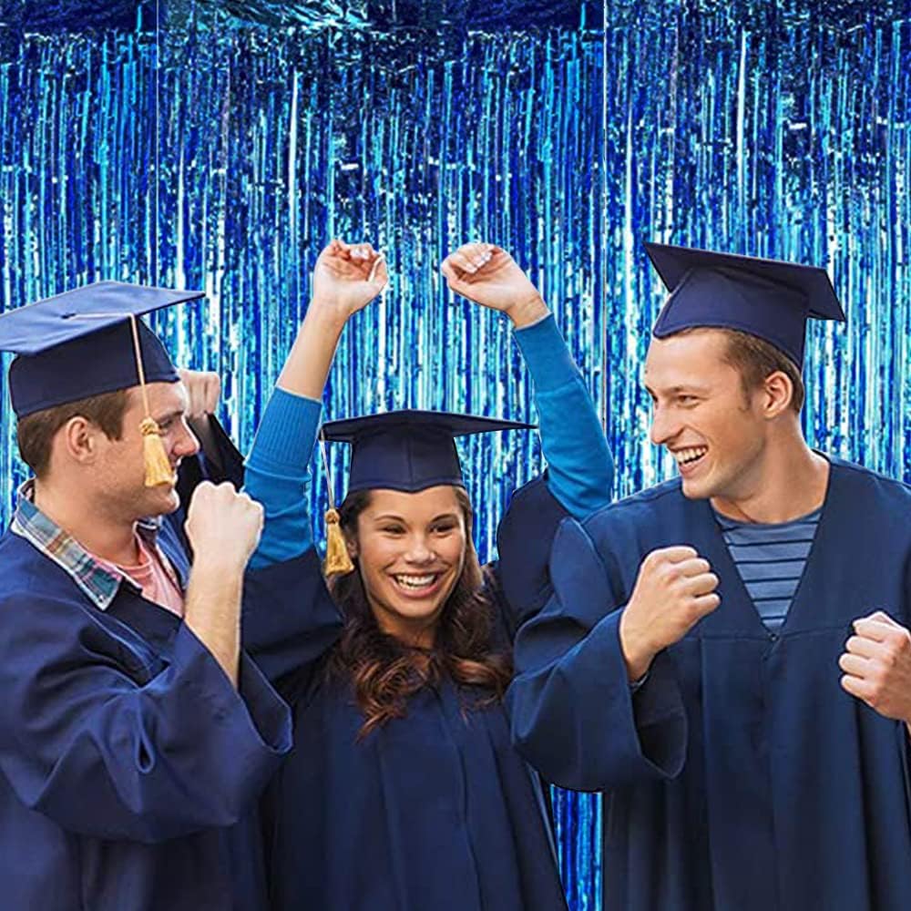 BEISHIDA 2 Pcs Blue Door Streamers Tinsel Curtain Party Backdrop Fringe Foil Wall Background for Birthday Halloween Christmas Wedding Boys Baby shower Party Decoration(3.28 ft x 6.56 ft)