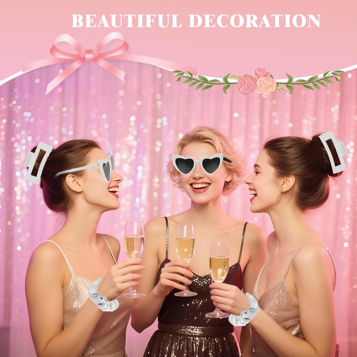 White Bridesmaid Proposal Gift Set, 8PCS Hair Claw, Scrunchies, Makeup Clips & Heart Sunglasses – Elegant Gift for Wedding Party Favors, Maid of Honor, Girls and Teen Birthday Gifts