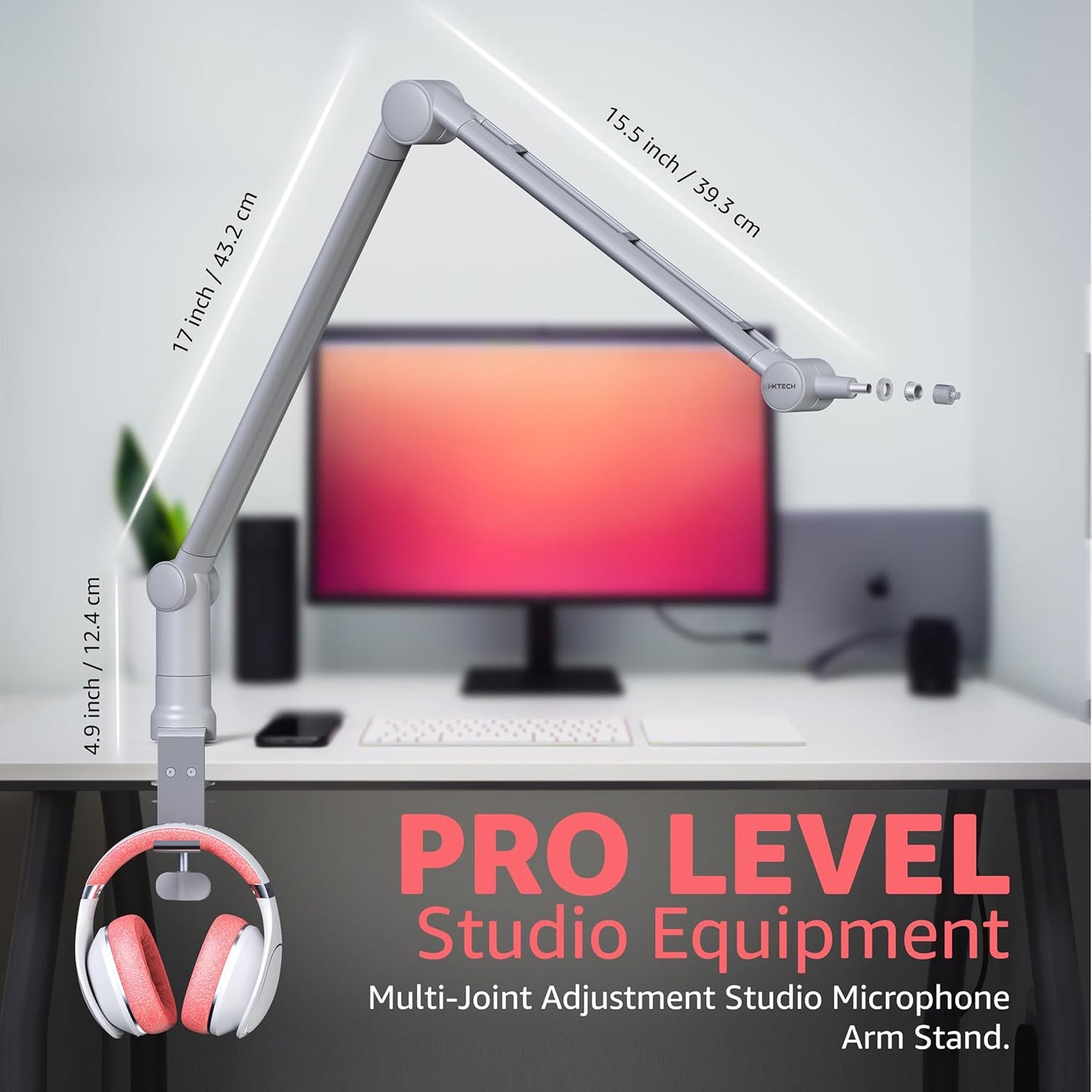 IXTECH Microphone Boom Arm with Desk Mount, 360° Rotatable, Adjustable and Foldable Scissor Mounting for Podcast, Video Gaming, Radio and Studio Audio, Sturdy and Universal.