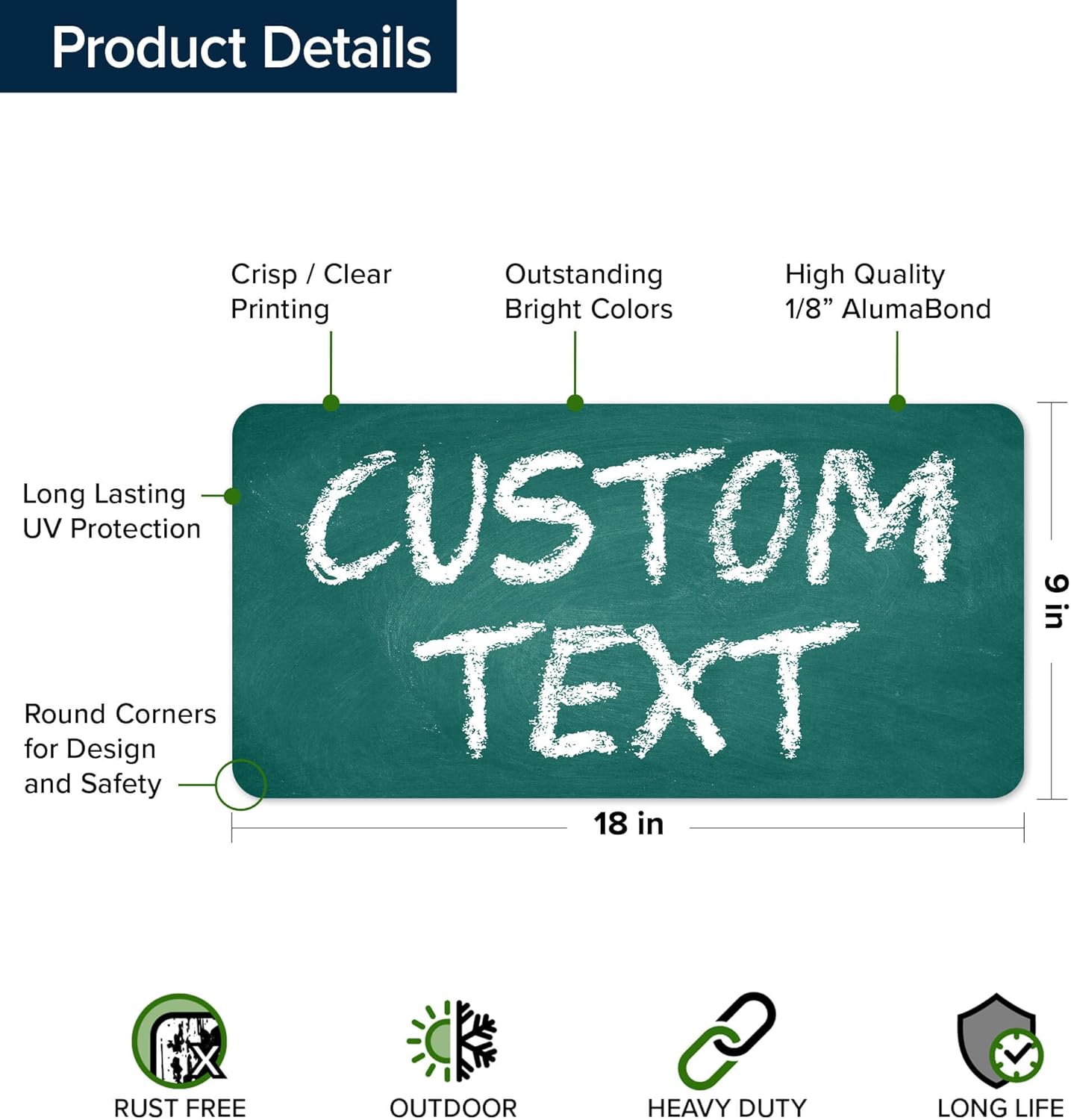 Custom Sign, Custom Street Sign, 11 Font Colors, 13 Font Styles, 4 Hole Options, 22 Sizes, 9x18 Inches, Rust Free DiBound, Fade Resistant, Made in USA by My Sign Center (Chalkboard Green)