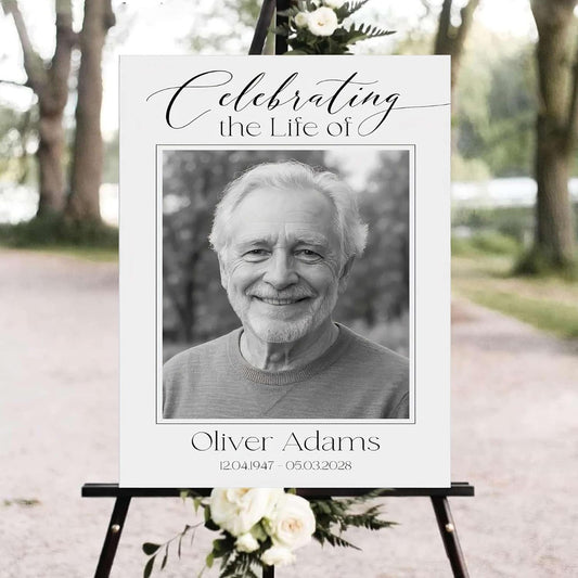 Personalized Funeral Welcome Signs, Celebration Of Life Yard Sign, Celebration Of Life Decoration, Custom Memorial Signs, Minimalist Celebrate of Lifes Sign With Photo, Memory Signage For Funerals #18