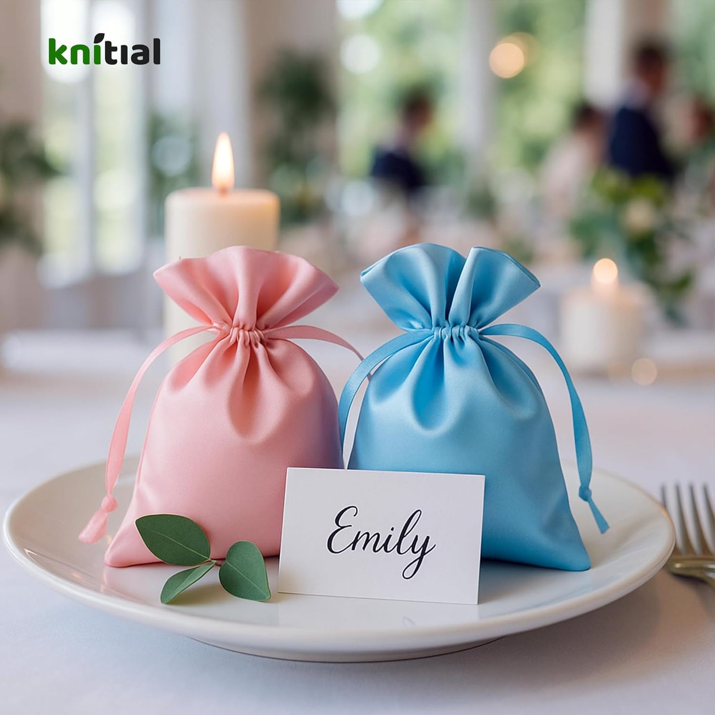 Knitial 6" x 9" Light Pink Satin Gift Bags, Jewelry, Wedding Favor Silky Drawstring Bags Baby Shower Christmas 50 Count