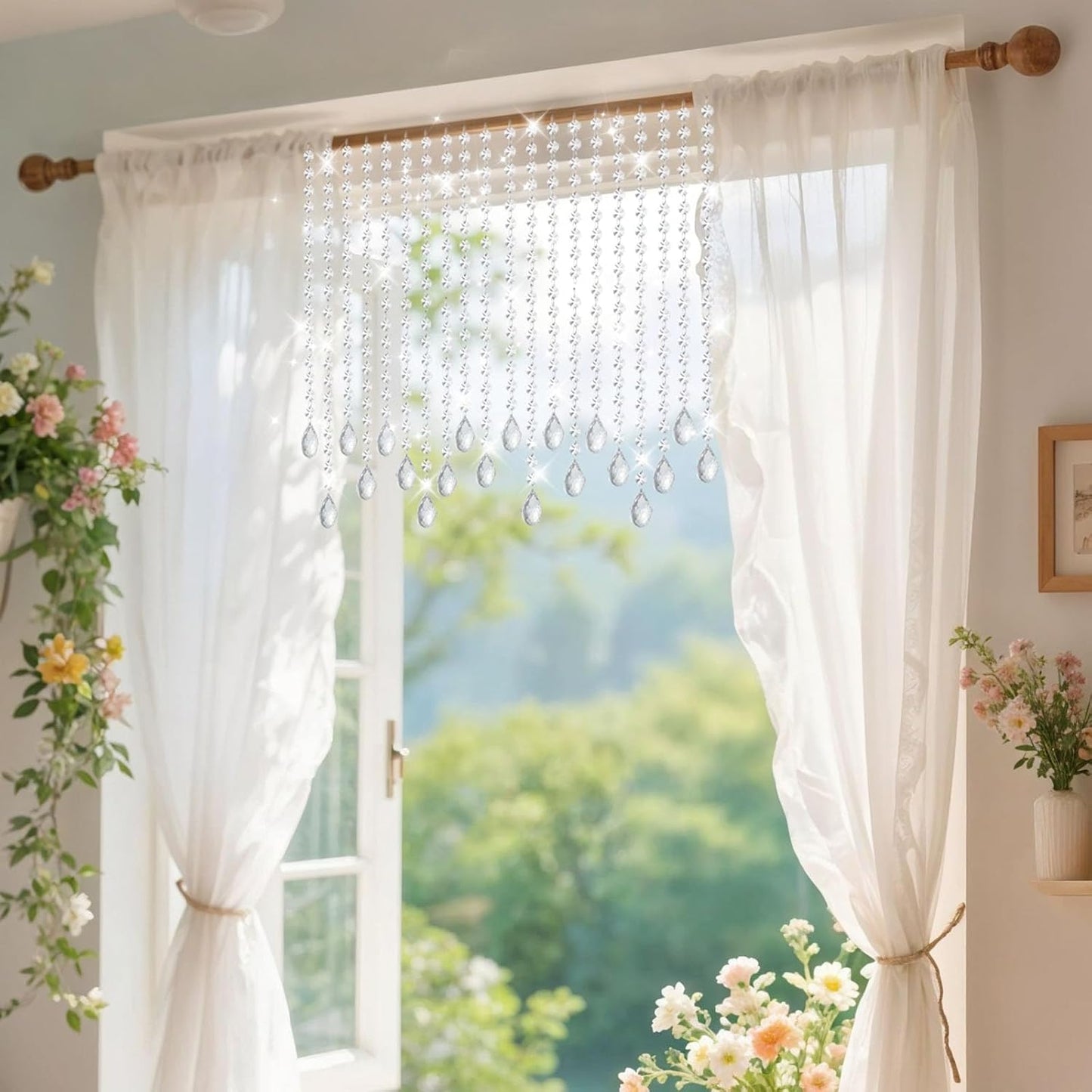 10 PCS Crystal Garland Strands, 33ft Hanging Crystal Strings for Window Curtains Doorway Decorations, Acrylic Clear Water Drop Crystal Ornaments for Christmas Tree, Wedding Party Home Chandelier Decor