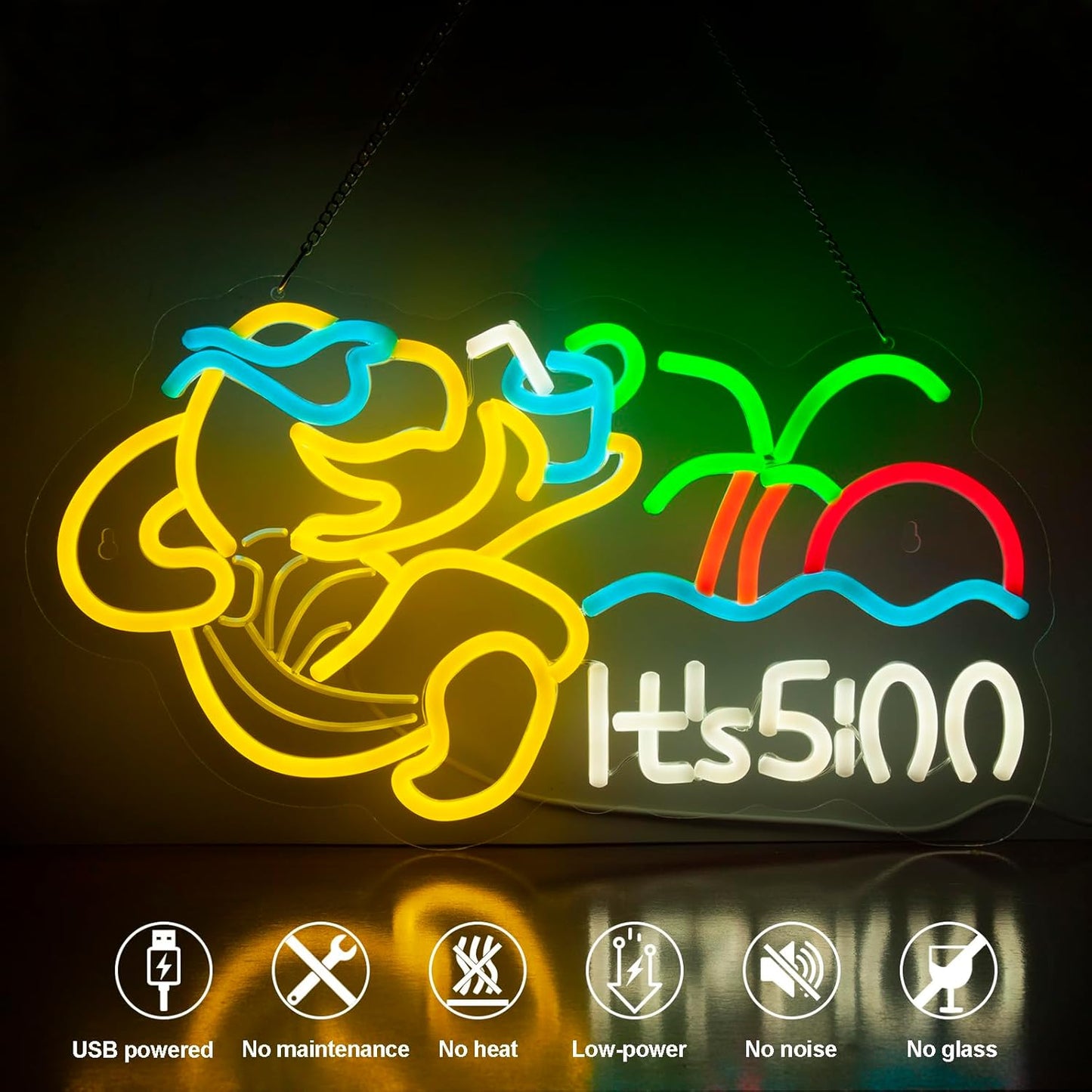 Turtle Its 5 00 O'clock Neon Signs for Wall Decor,Led Neon Light,Dimmable,USB Powered, Five Oclock for Home Bar Shop Beer LED Light Man Cave Garage Pub