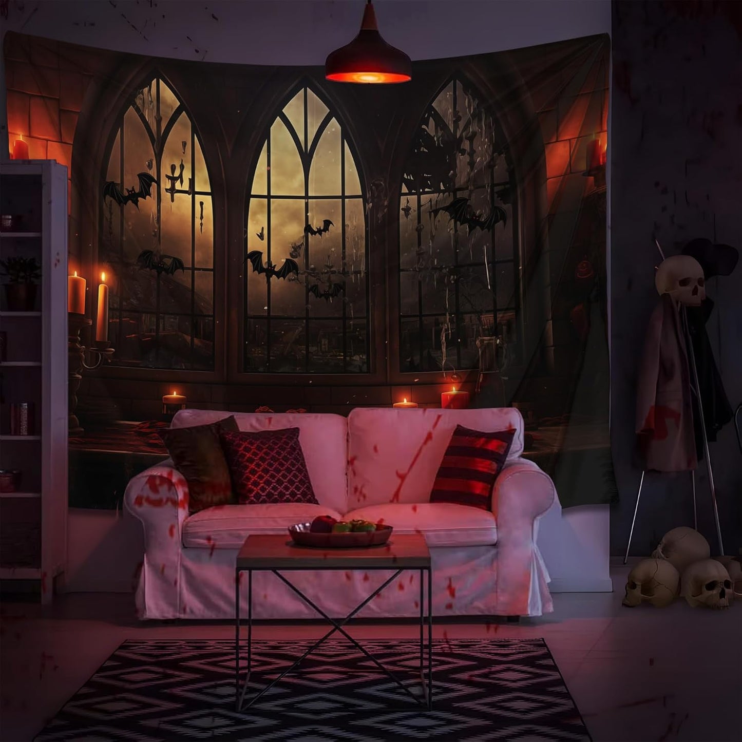 QGHOT Halloween Tapestry Wall Hanging Horror Castle Window Tapestry Gothic Spooky Backdrop Vampire Medieval Tapestries for Bedroom Living Room Dorm Wall Art Decor (90.6"x70.9")