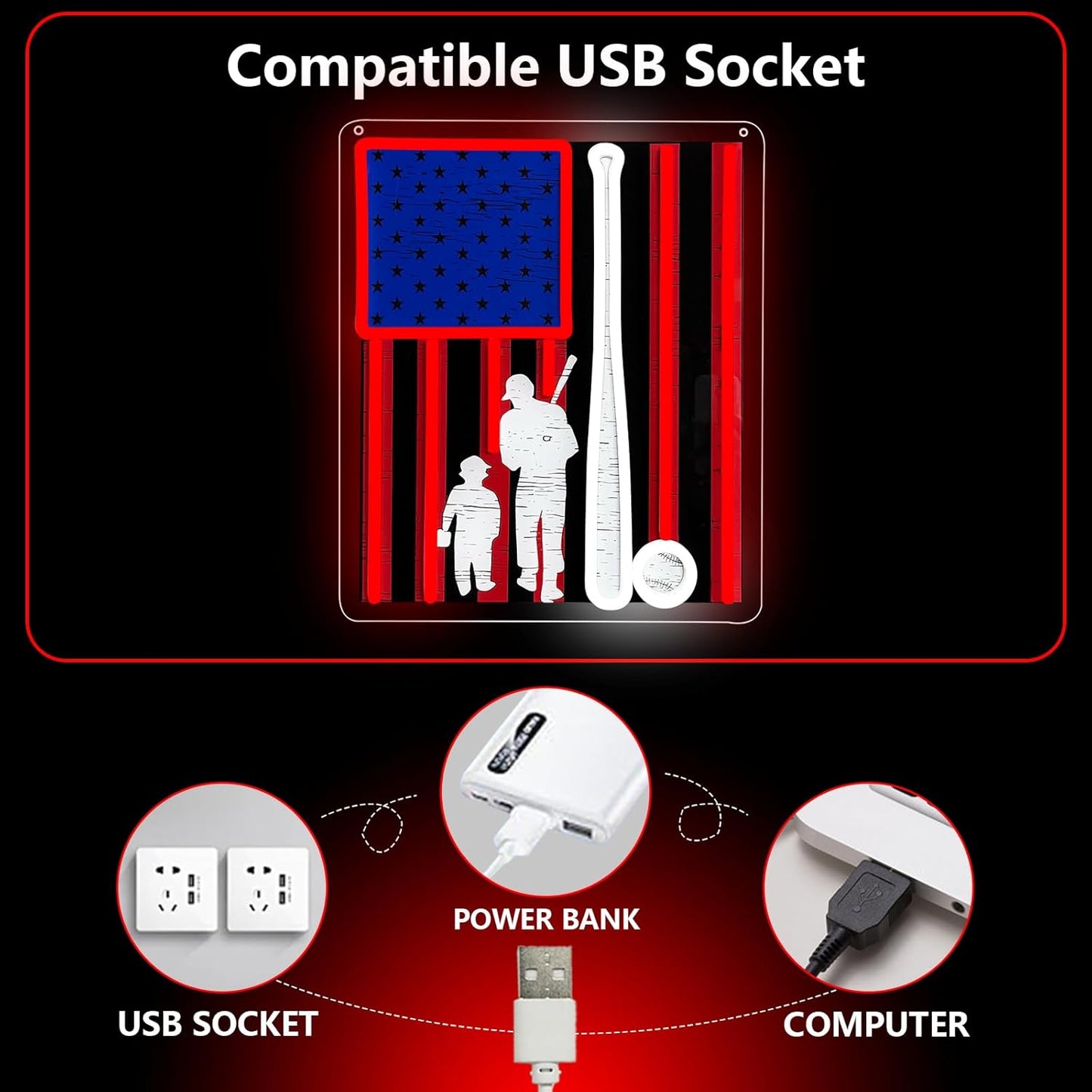 Baseball Neon Sign, Sport Led Neon Light Signs for Wall Decor Baseball Light up Sign Lamp for Dorm Bedroom Party Bar Man Cave Decor Birthday Christmas Gift for Fans Dimmable USB Powered(15"*12.6")