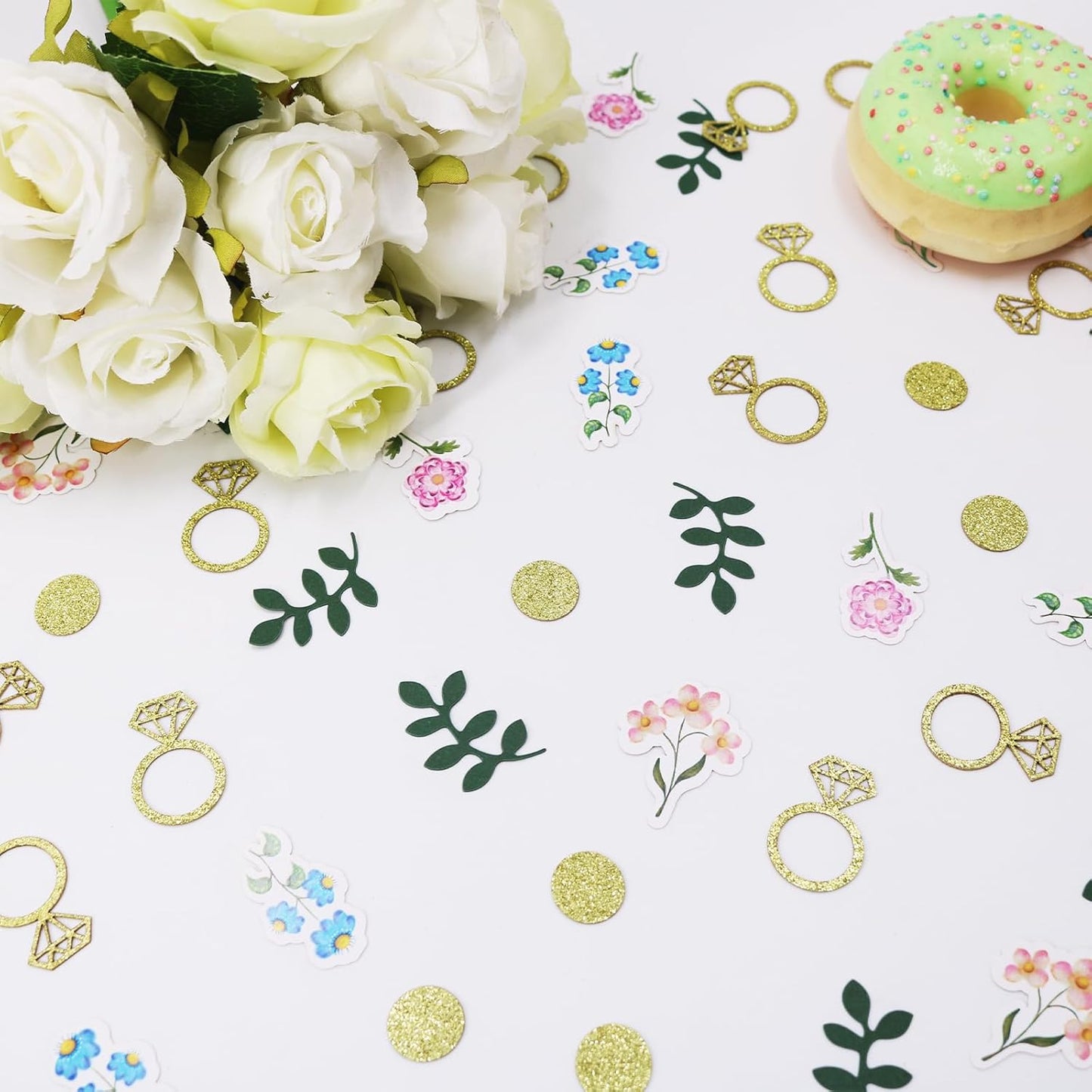 200 pcs Flower and Greenery Wedding Confetti for Tables, Off The Market Bridal Shower Decor, Sage Green Bachelorette Confetti for Engagement Wedding Shower Decorations.