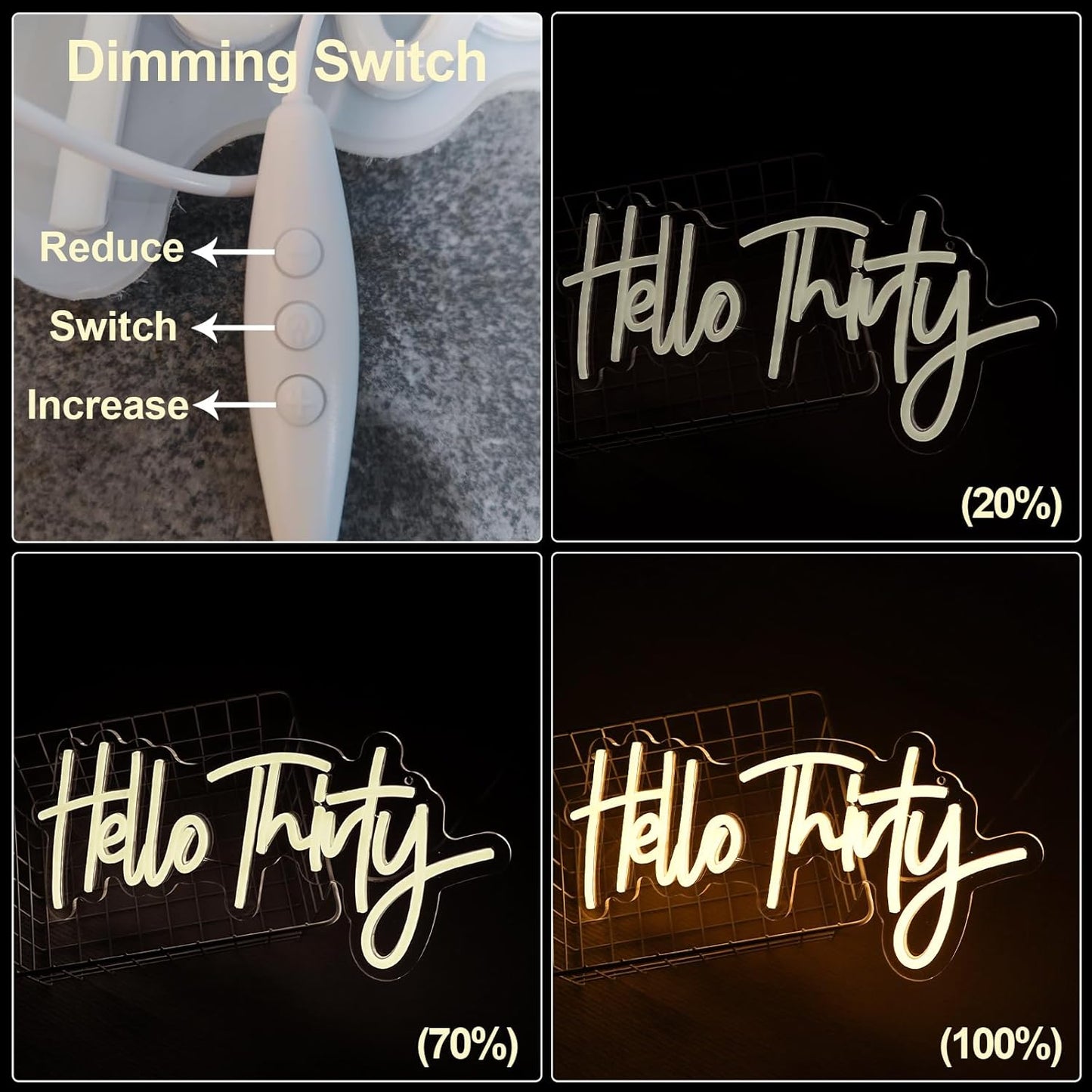 Warm White Hello Thirty Neon Sign 30th Birthday Party Neon Sign For Wall 30th Birthday Photo Background Neon Lights Neon Sign For Bedroom Living Room Dorm Office Decor