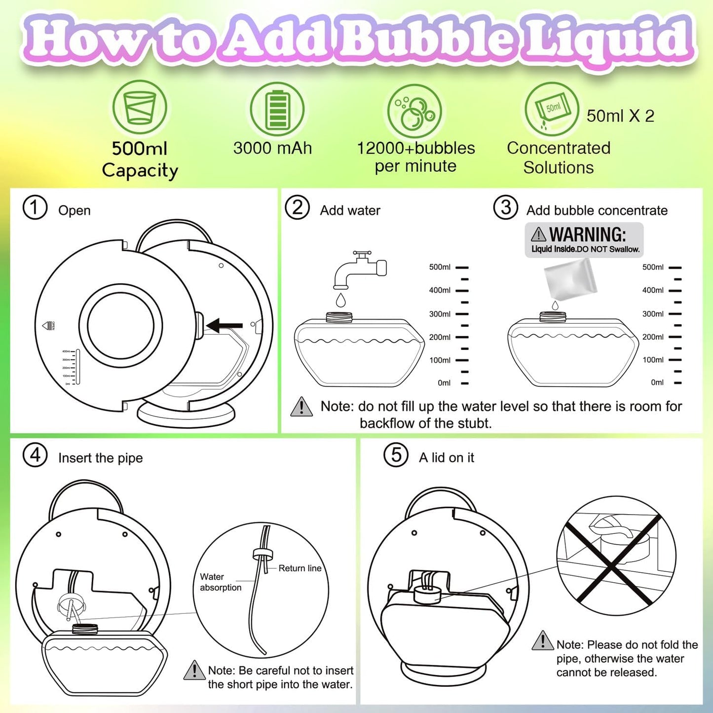 Bubble Machine for Kids Toddlers, Automatic Rechargeable Bubble Machine, 12000+ Bubbles Per Minute, Rotating 90°/360° Oscillating Electric Bubble Maker Outdoor Toys for Ages 3-5