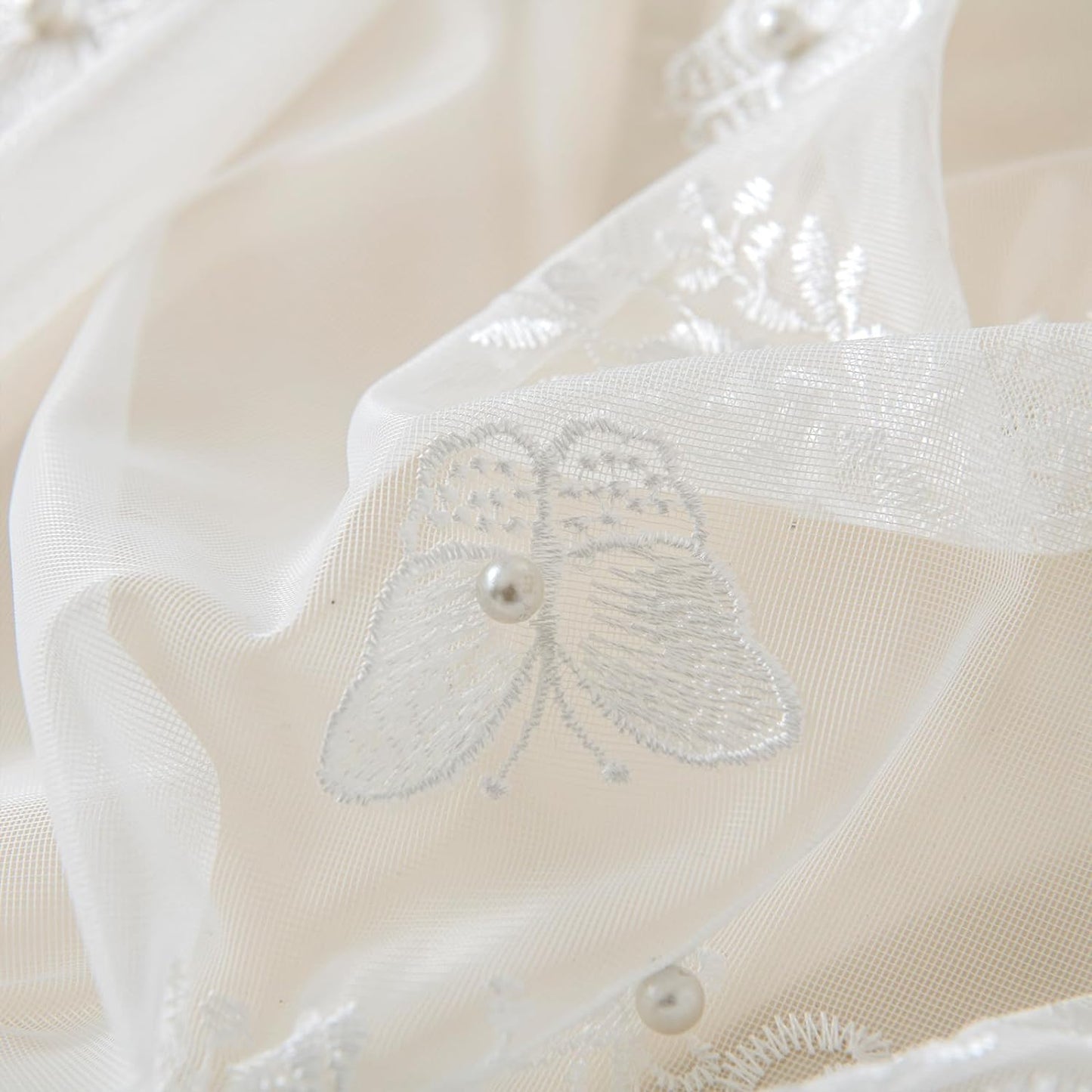 VISIONTEX White Voile Curtains, Decorative White Embossed Butterflies Rod Pocket Window Drapes for Home Kitchen, Living Room and Bedroom 54 x 84 Inch, Set of 2 Curtain Panels