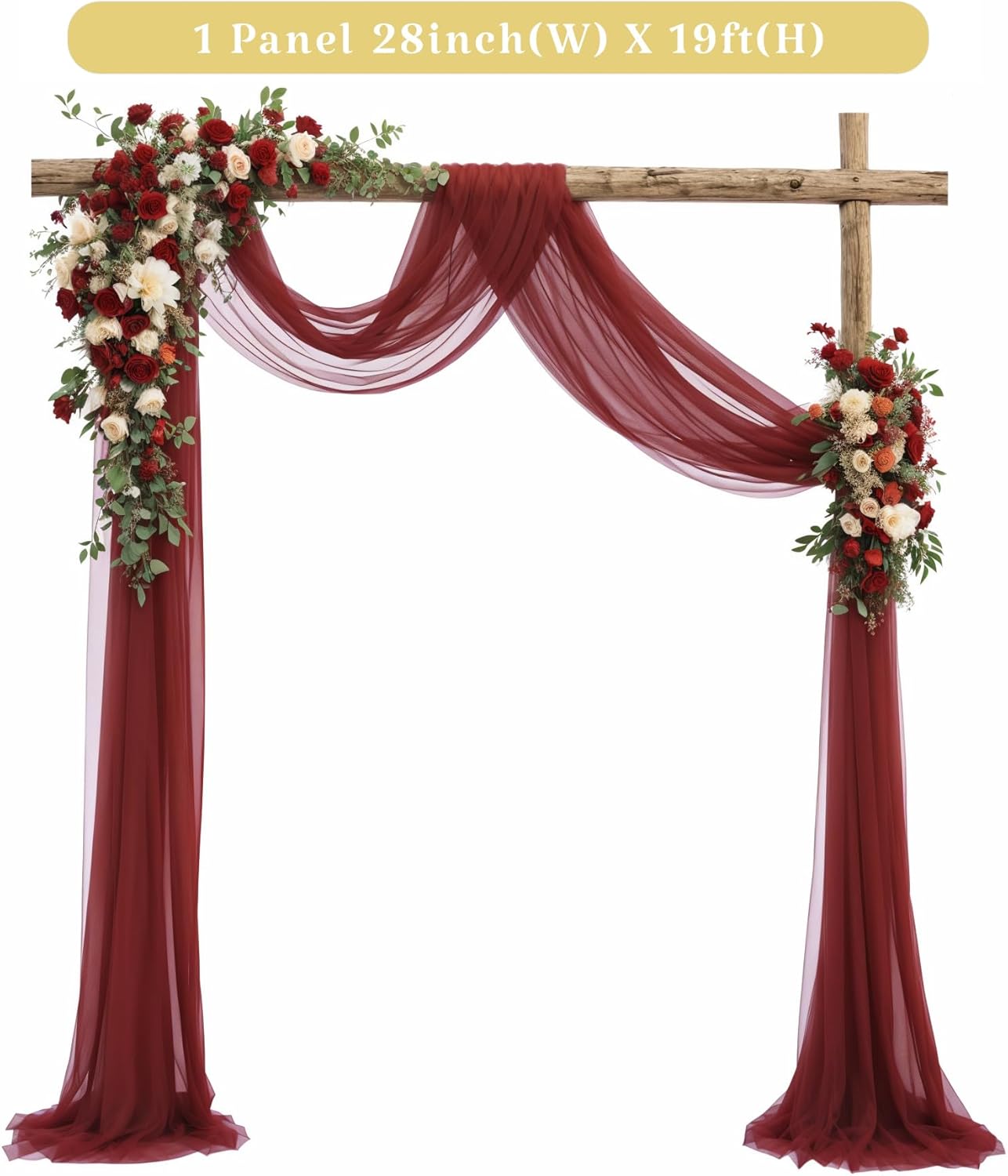 1 Panels Wedding Arch Draping Fabric Burgundy Sheer Backdrop Curtain Arch Drape for Wedding Ceremony Reception,Bridal Shower Party Decorations 28" X 19ft