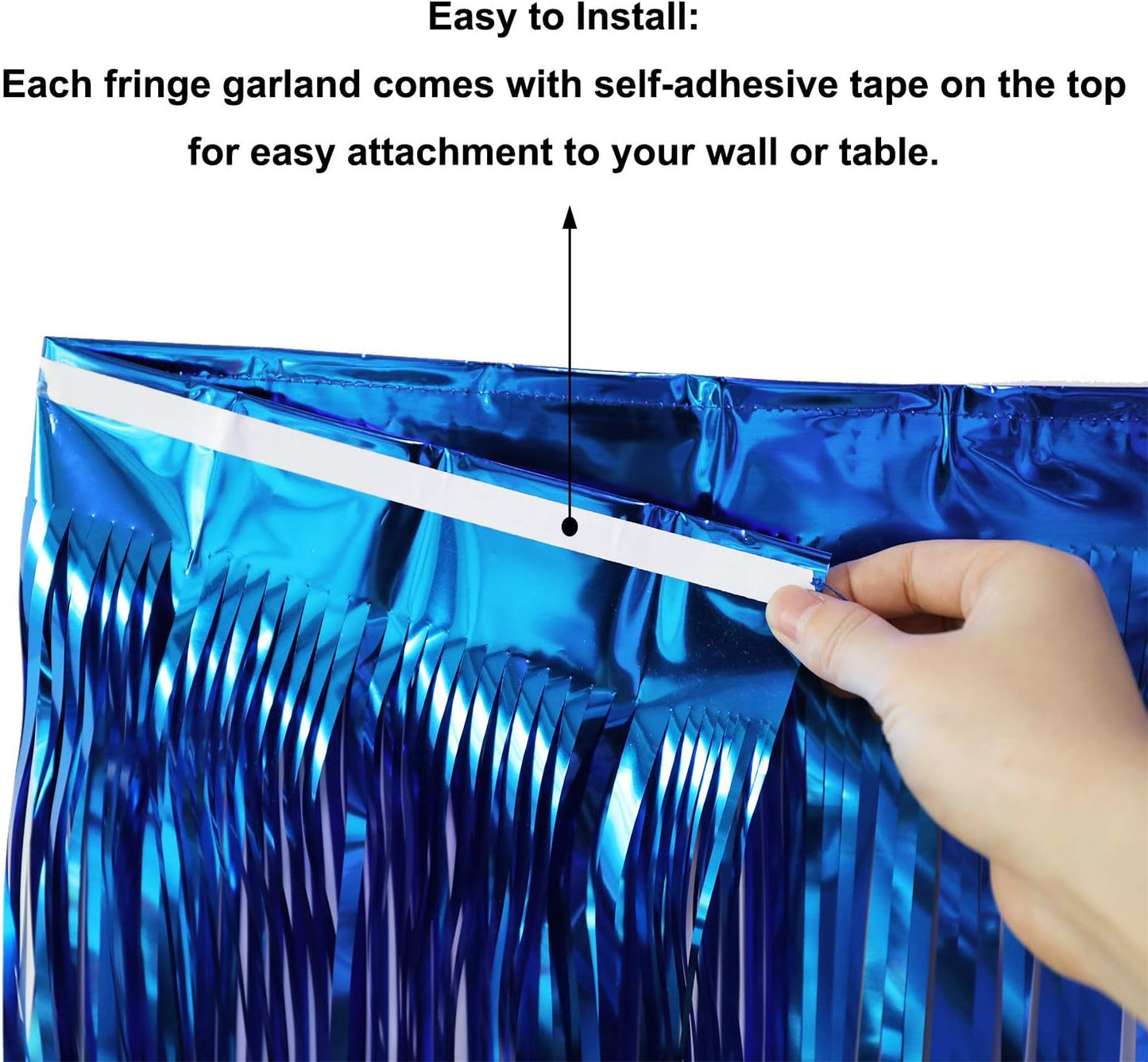 Thick 10 Feet by 15 Inch Royal Blue Foil Fringe Garland - Pack of 3 | Shiny Metallic Tinsel Banner for Parade Floats, Bridal Shower, Wedding, Birthday, Christmas | Wall Hanging Drapes (3)