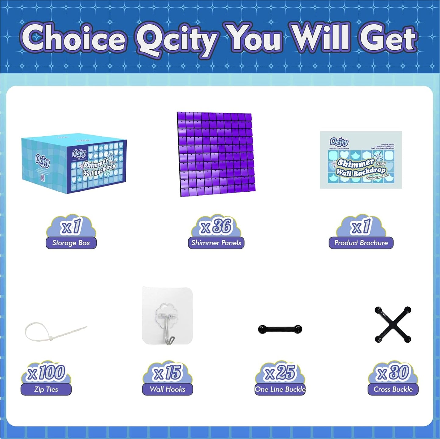 Qcity Purple Shimmer Wall Backdrop 36PCS, Black Back Not See-Through Design, Square Sequin Glitter Backdrop Panel, Perfect for Outdoor Events, Birthdays, Wedding and Party Decoration