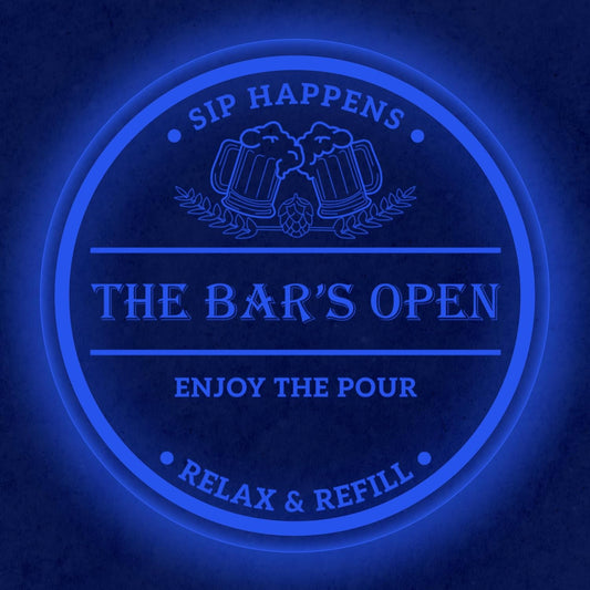 Custom LED Bar Sign – Personalized Color Changing Wall Light – Illuminated Decor for Backyard Patio, Home Bar, Kitchen & Man Cave (Open Bar, 12 INCHES)